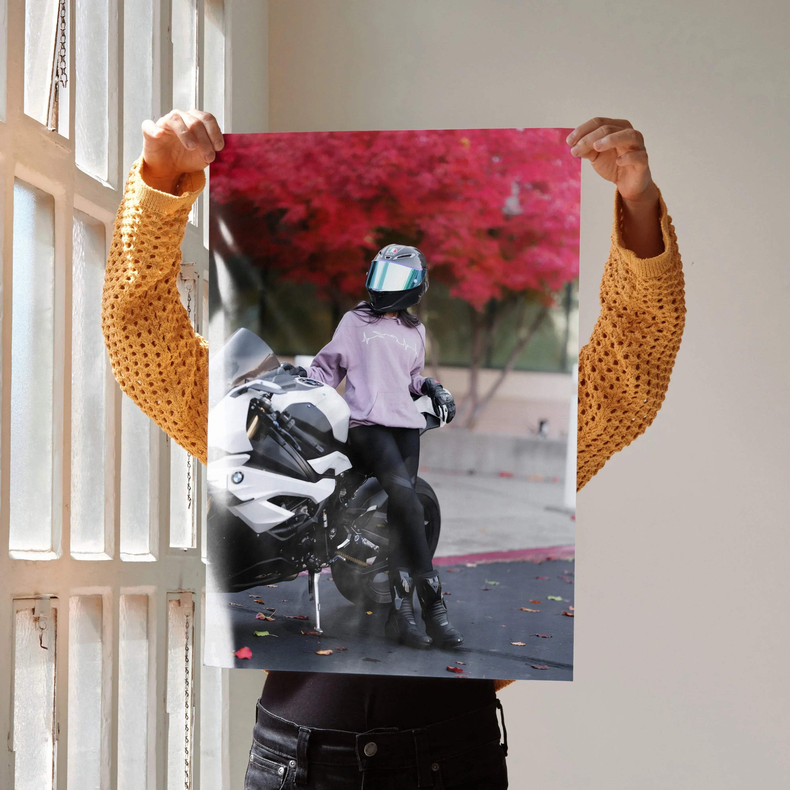 Biker Poster #071 - Female | AGV Pista Helmet | BMW S1000RR Motorcycle - Throttle Designs