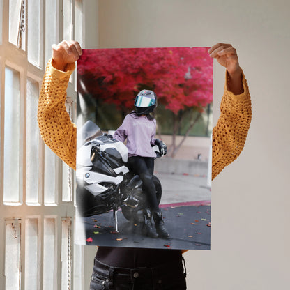 Biker Poster #071 - Female | AGV Pista Helmet | BMW S1000RR Motorcycle - Throttle Designs