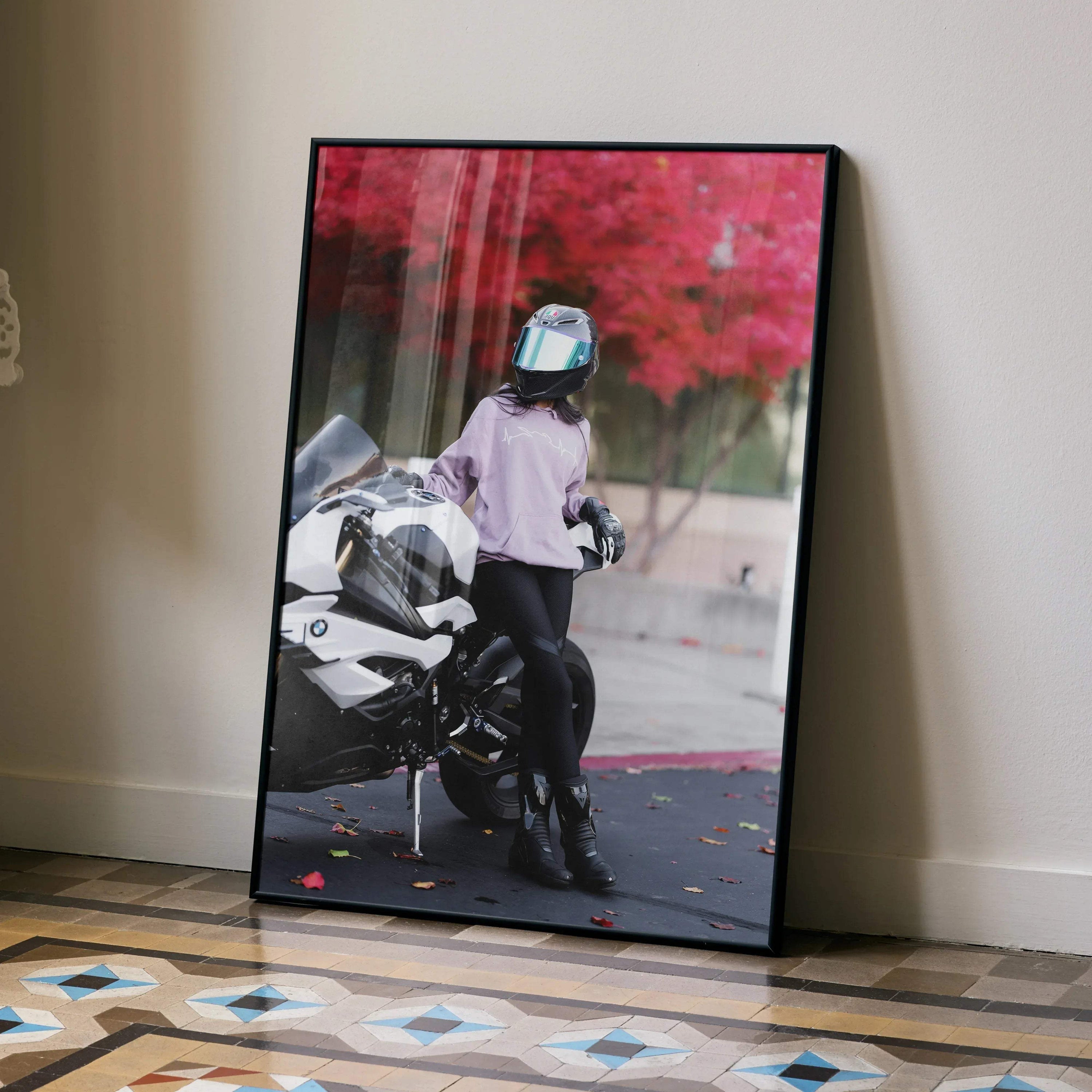 Biker Poster #071 - Female | AGV Pista Helmet | BMW S1000RR Motorcycle - Throttle Designs