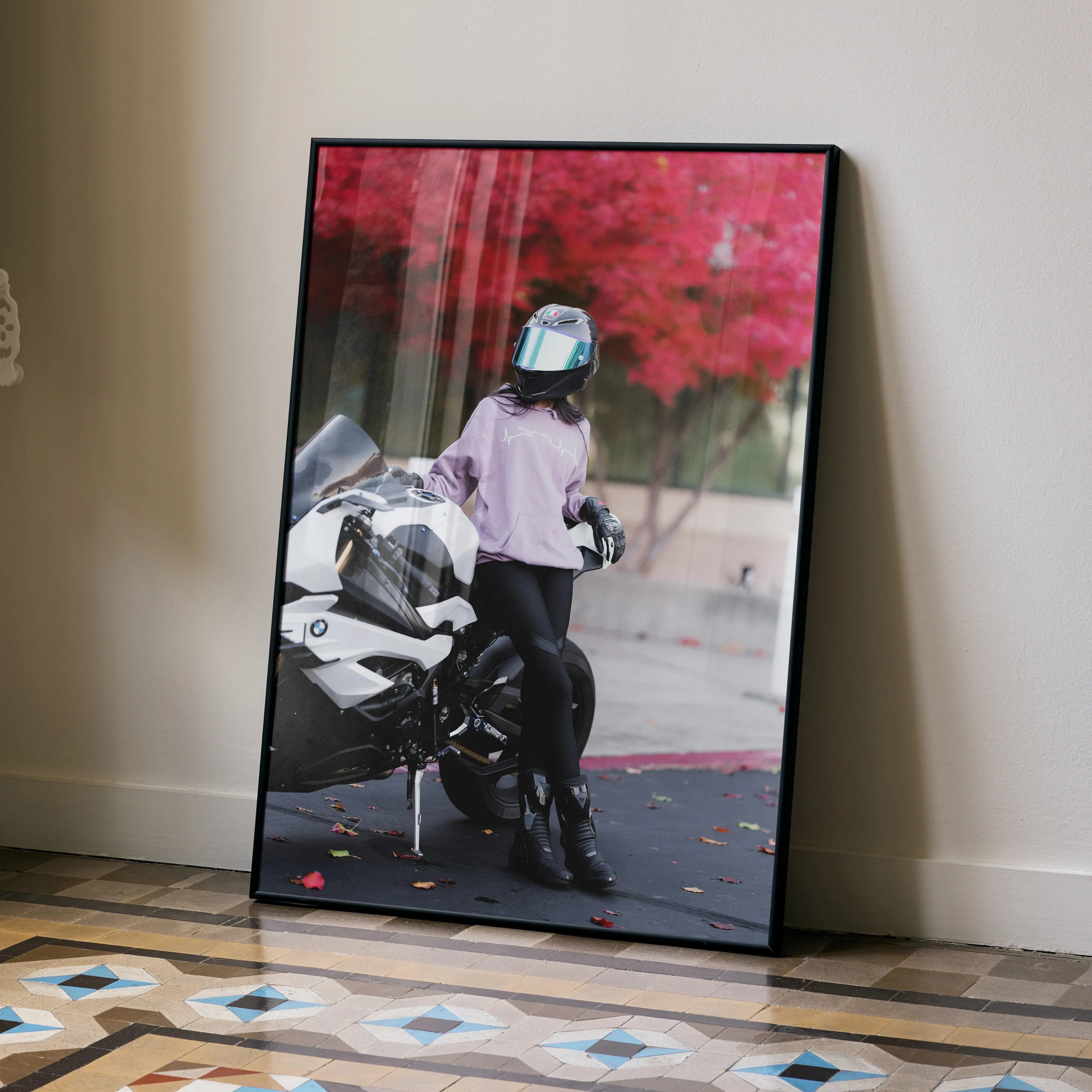 Biker Poster #071 - Female | AGV Pista Helmet | BMW S1000RR Motorcycle - Throttle Designs