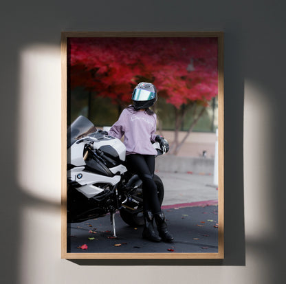 Biker Poster #071 - Female | AGV Pista Helmet | BMW S1000RR Motorcycle - Throttle Designs