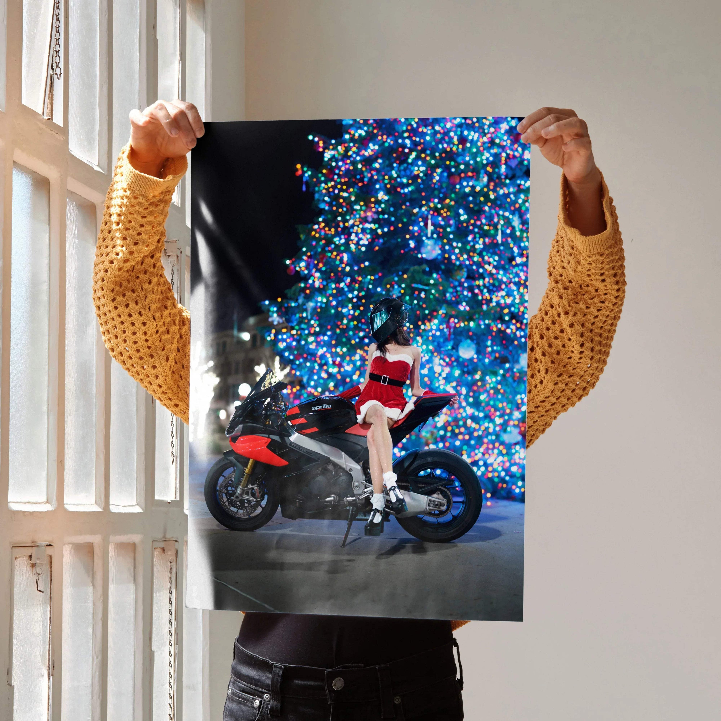 Biker Poster #070 - Female | AGV Pista Helmet | Aprilia RSV4 Motorcycle | Holiday Edition - Throttle Designs