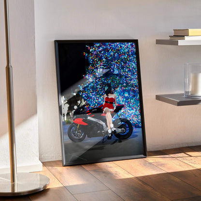 Biker Poster #070 - Female | AGV Pista Helmet | Aprilia RSV4 Motorcycle | Holiday Edition - Throttle Designs