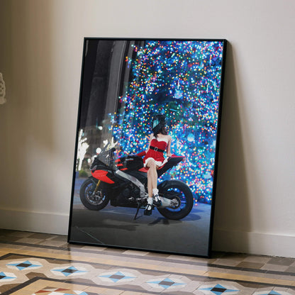 Biker Poster #070 - Female | AGV Pista Helmet | Aprilia RSV4 Motorcycle | Holiday Edition - Throttle Designs