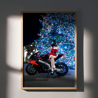Biker Poster #070 - Female | AGV Pista Helmet | Aprilia RSV4 Motorcycle | Holiday Edition - Throttle Designs