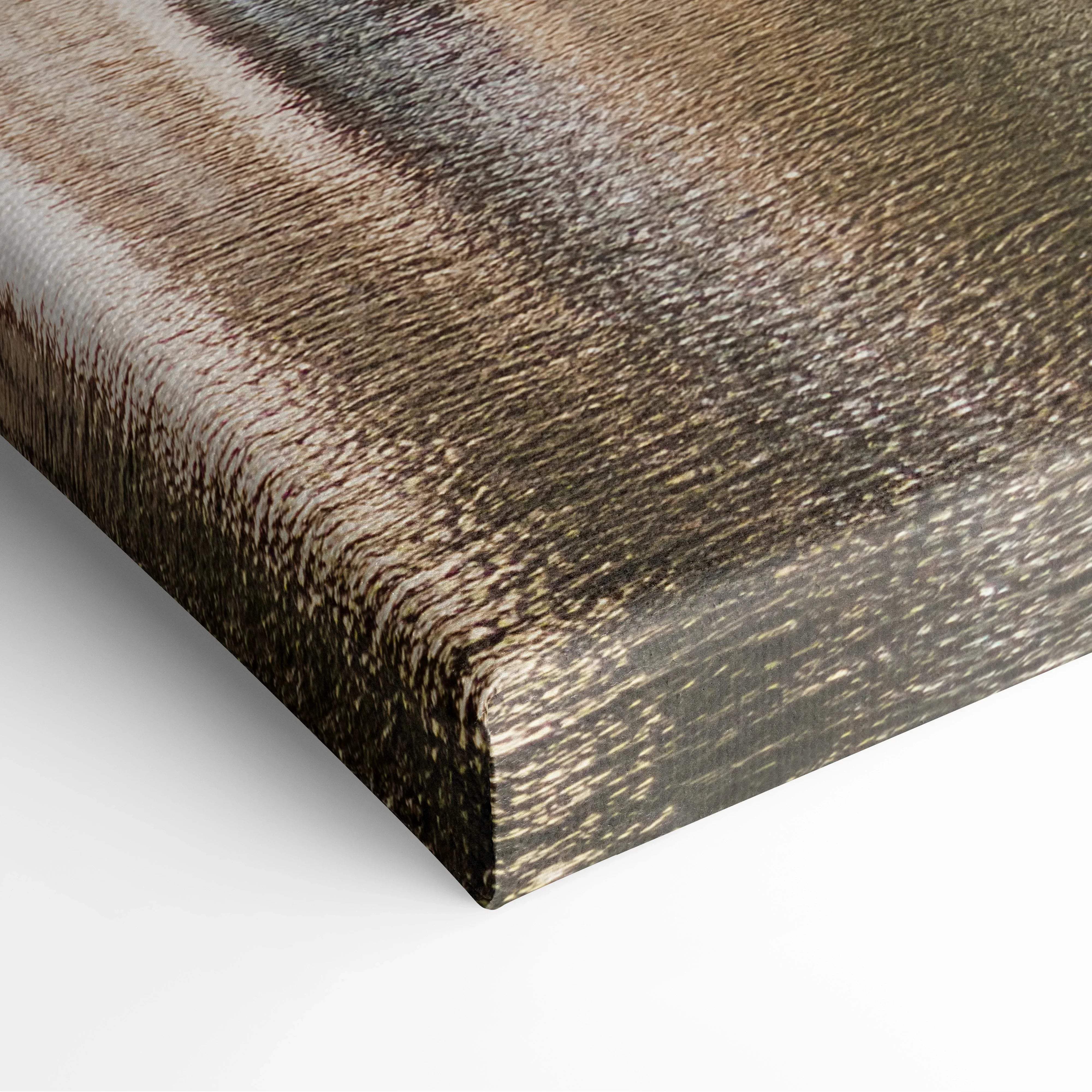 Canvas print with textured earthy brown and gray abstract design alpine lakeside village architecture wall art