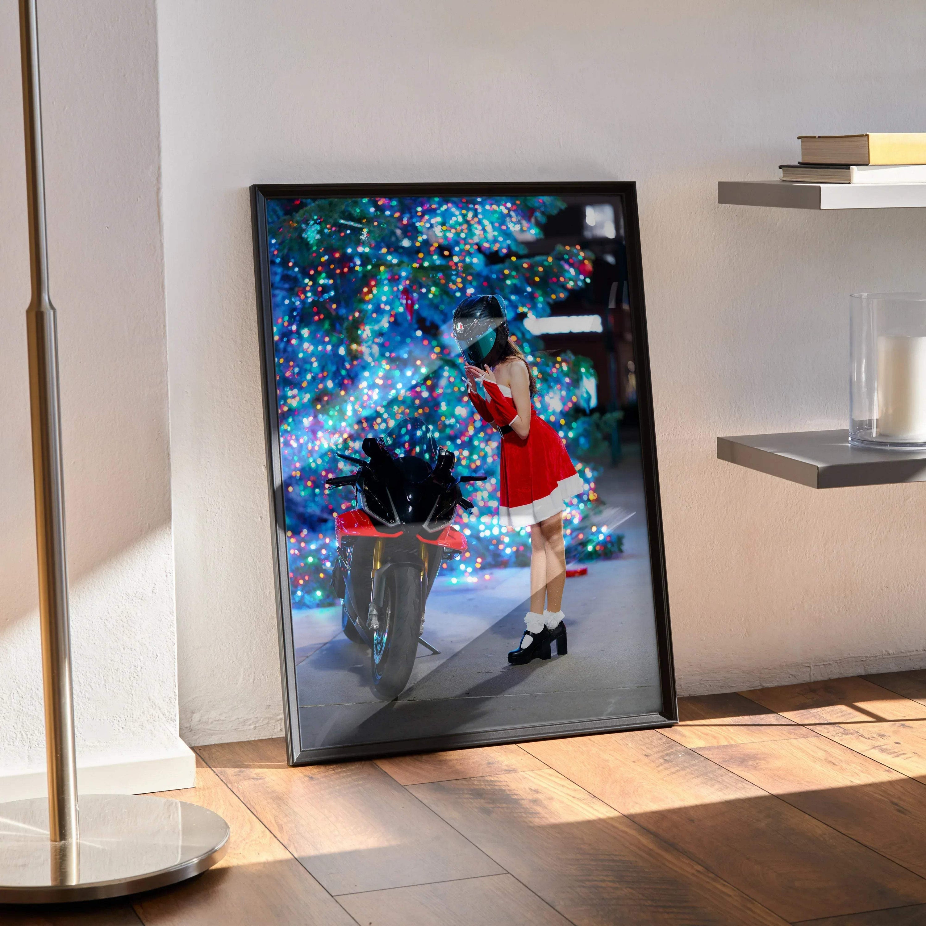 Biker Poster #072 - Female | AGV Pista Helmet | Aprilia RSV4 Motorcycle | Holiday Edition - Throttle Designs