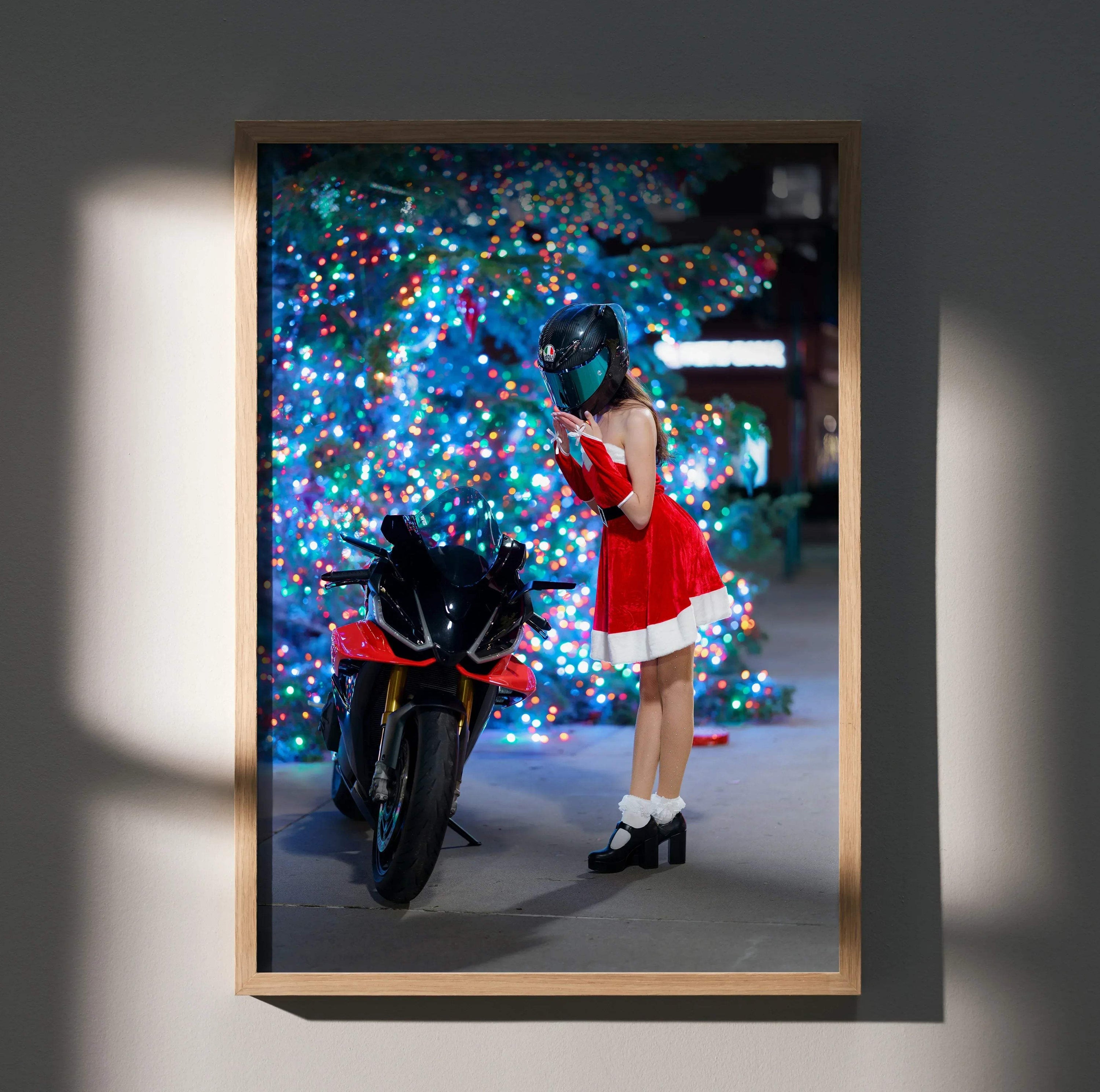 Biker Poster #072 - Female | AGV Pista Helmet | Aprilia RSV4 Motorcycle | Holiday Edition - Throttle Designs