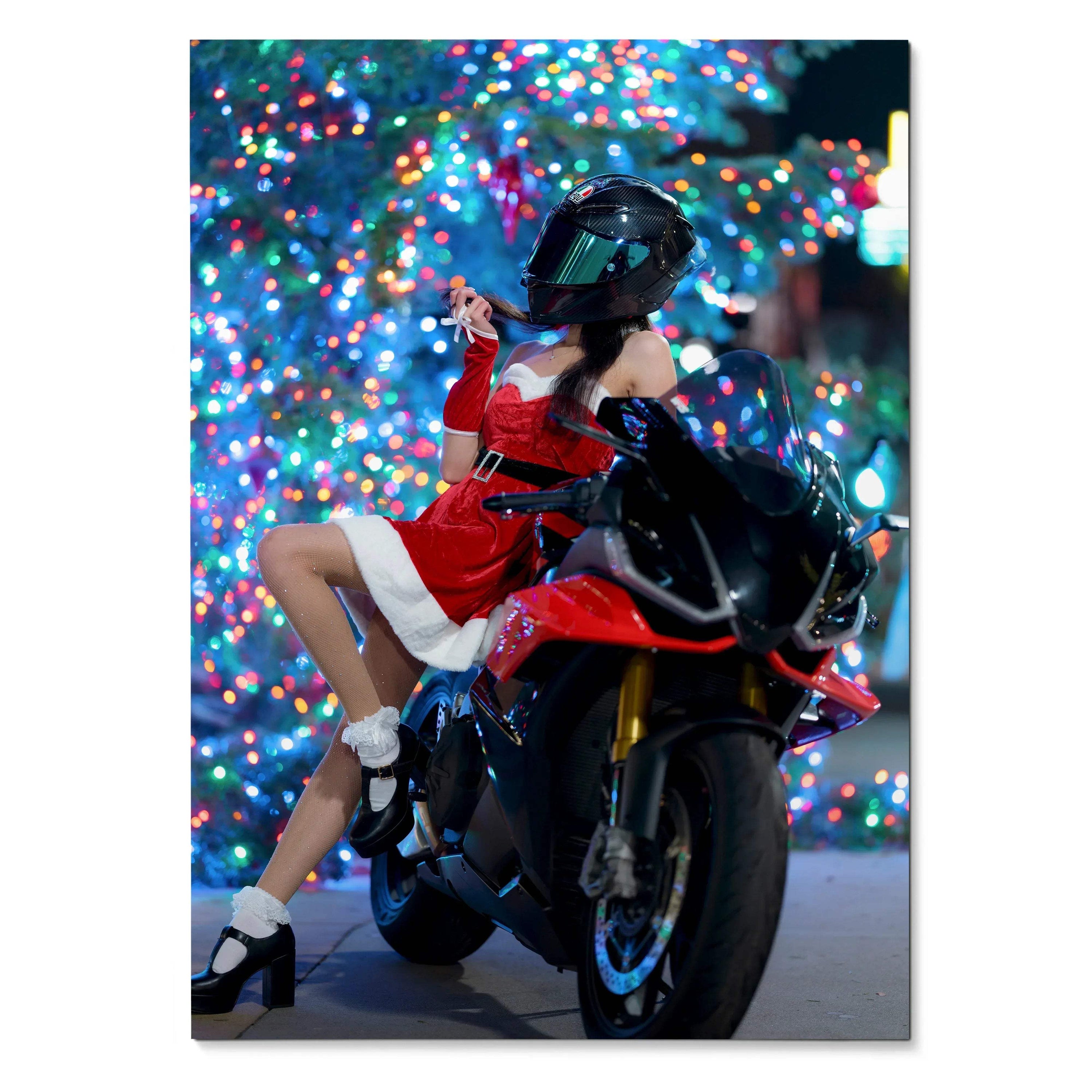 Biker Poster #073 - Female | AGV Pista Helmet | Aprilia RSV4 Motorcycle | Holiday Edition - Throttle Designs