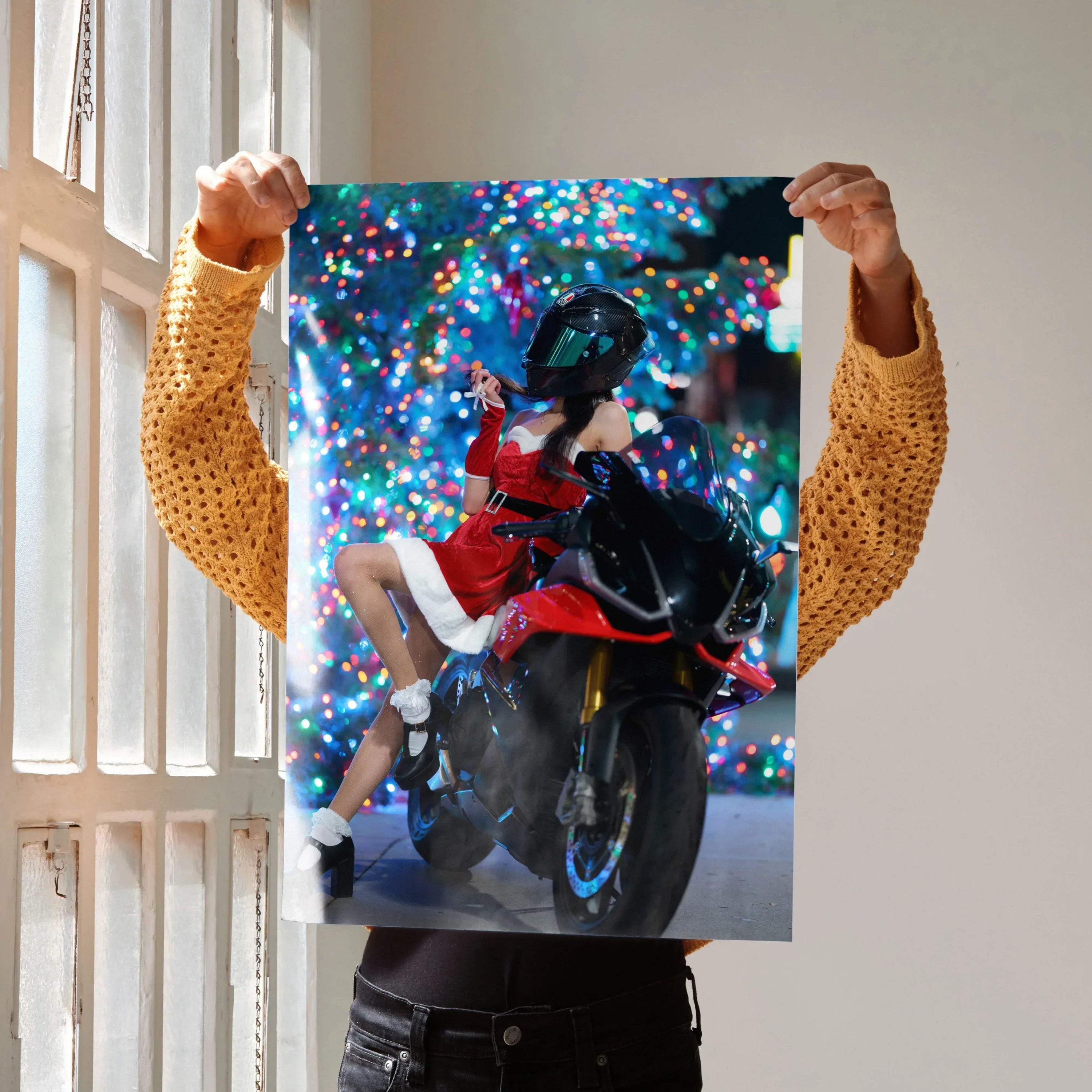 Biker Poster #073 - Female | AGV Pista Helmet | Aprilia RSV4 Motorcycle | Holiday Edition - Throttle Designs