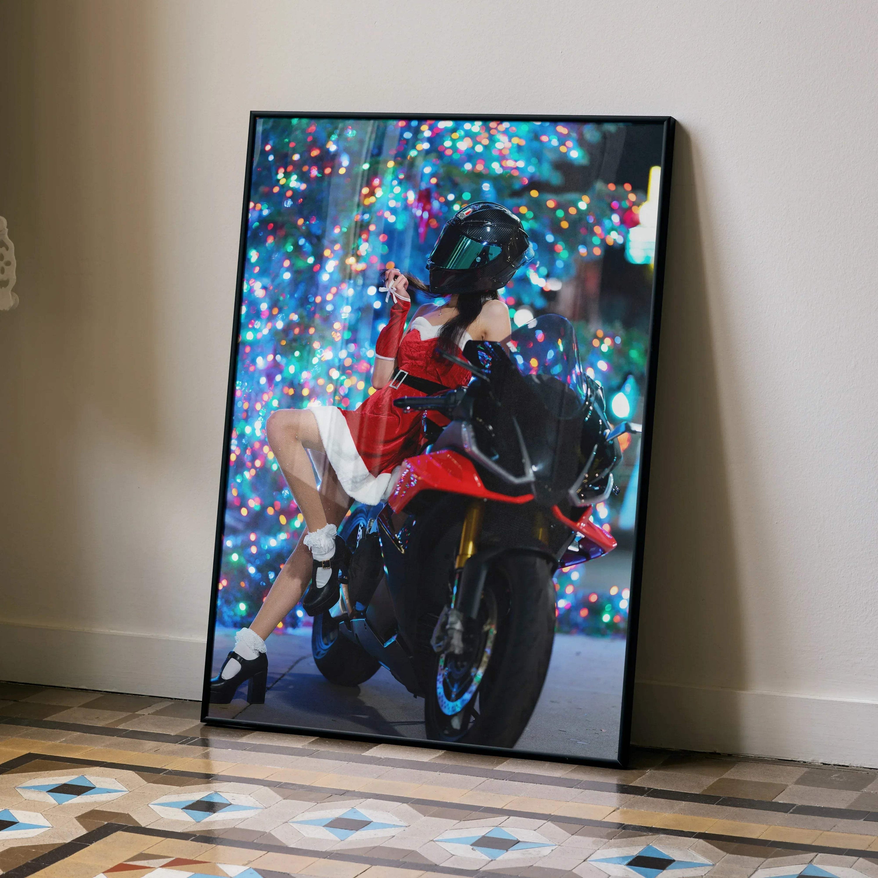 Biker Poster #073 - Female | AGV Pista Helmet | Aprilia RSV4 Motorcycle | Holiday Edition - Throttle Designs