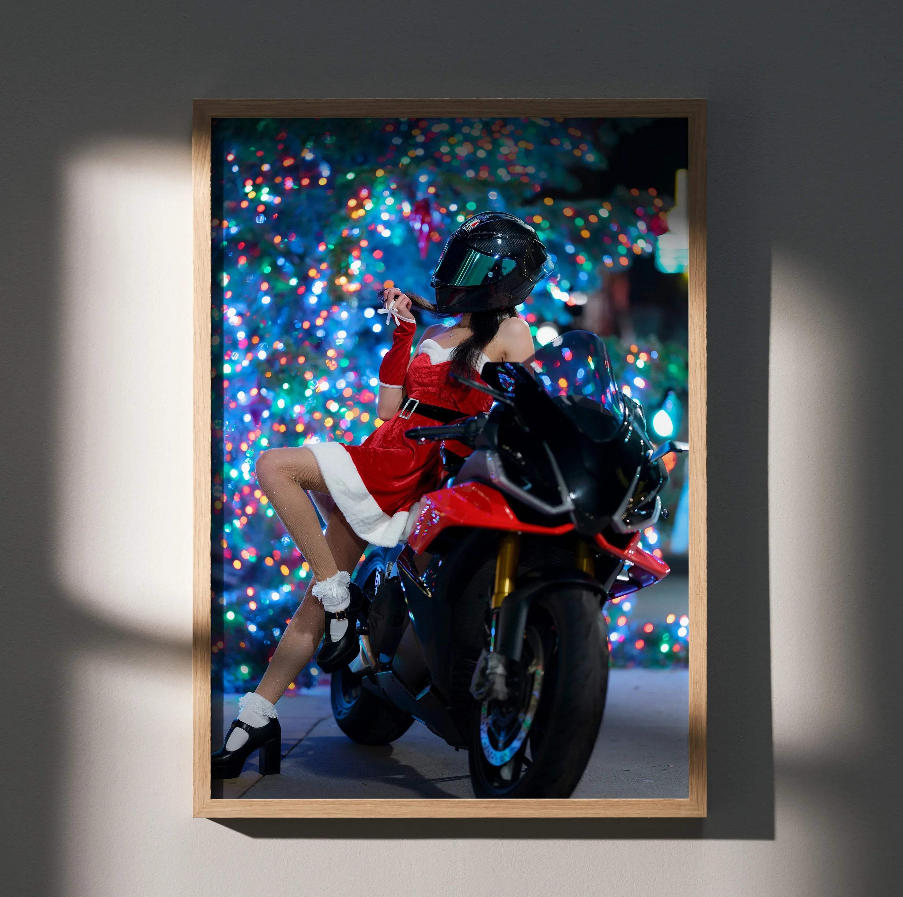 Biker Poster #073 - Female | AGV Pista Helmet | Aprilia RSV4 Motorcycle | Holiday Edition - Throttle Designs
