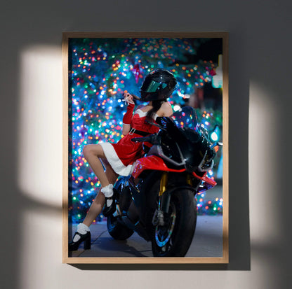 Biker Poster #073 - Female | AGV Pista Helmet | Aprilia RSV4 Motorcycle | Holiday Edition - Throttle Designs