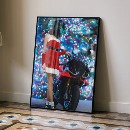 Biker Poster #074 - Female | AGV Pista Helmet | Aprilia RSV4 Motorcycle | Holiday Edition - Throttle Designs