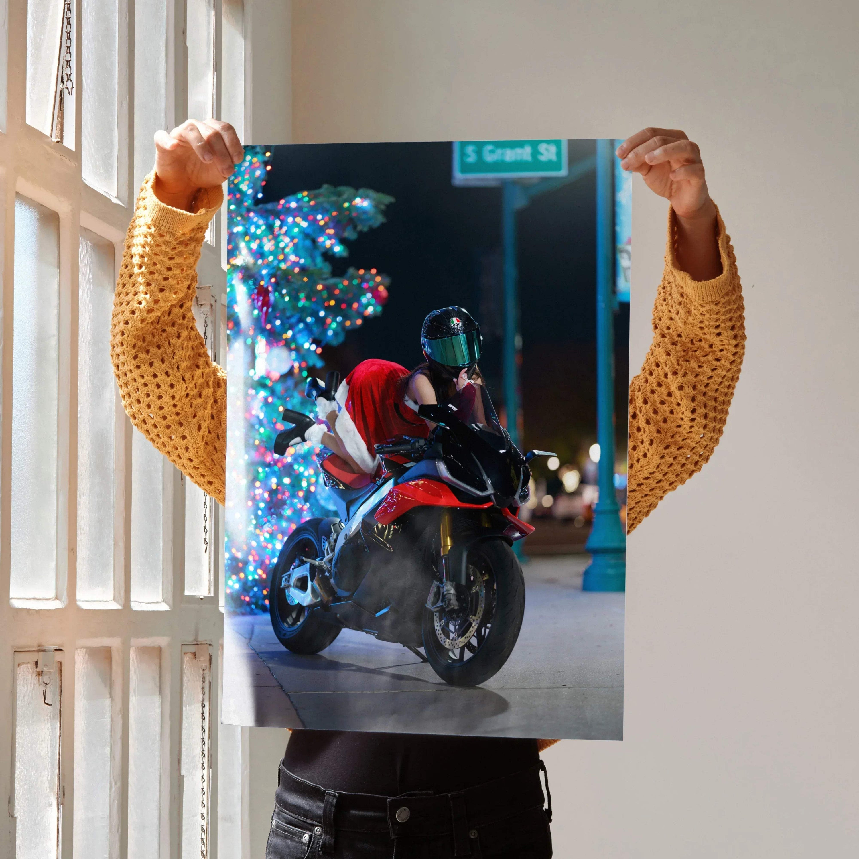 Biker Poster #075 - Female | AGV Pista Helmet | Aprilia RSV4 Motorcycle | Holiday Edition - Throttle Designs