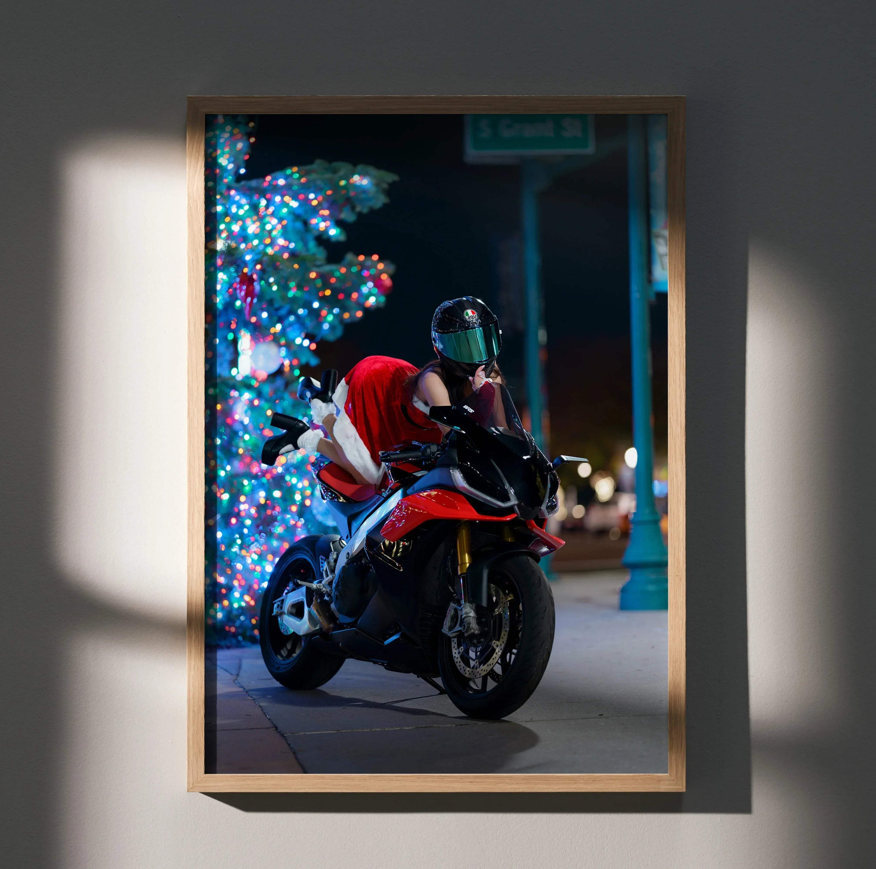 Biker Poster #075 - Female | AGV Pista Helmet | Aprilia RSV4 Motorcycle | Holiday Edition - Throttle Designs