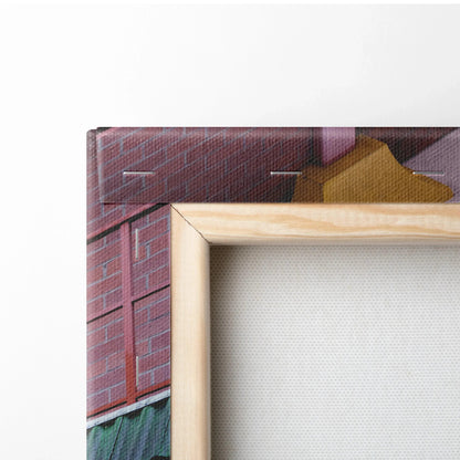 Close-up of wooden frame and textured canvas backing showcasing high-quality canvas wall art craftsmanship.