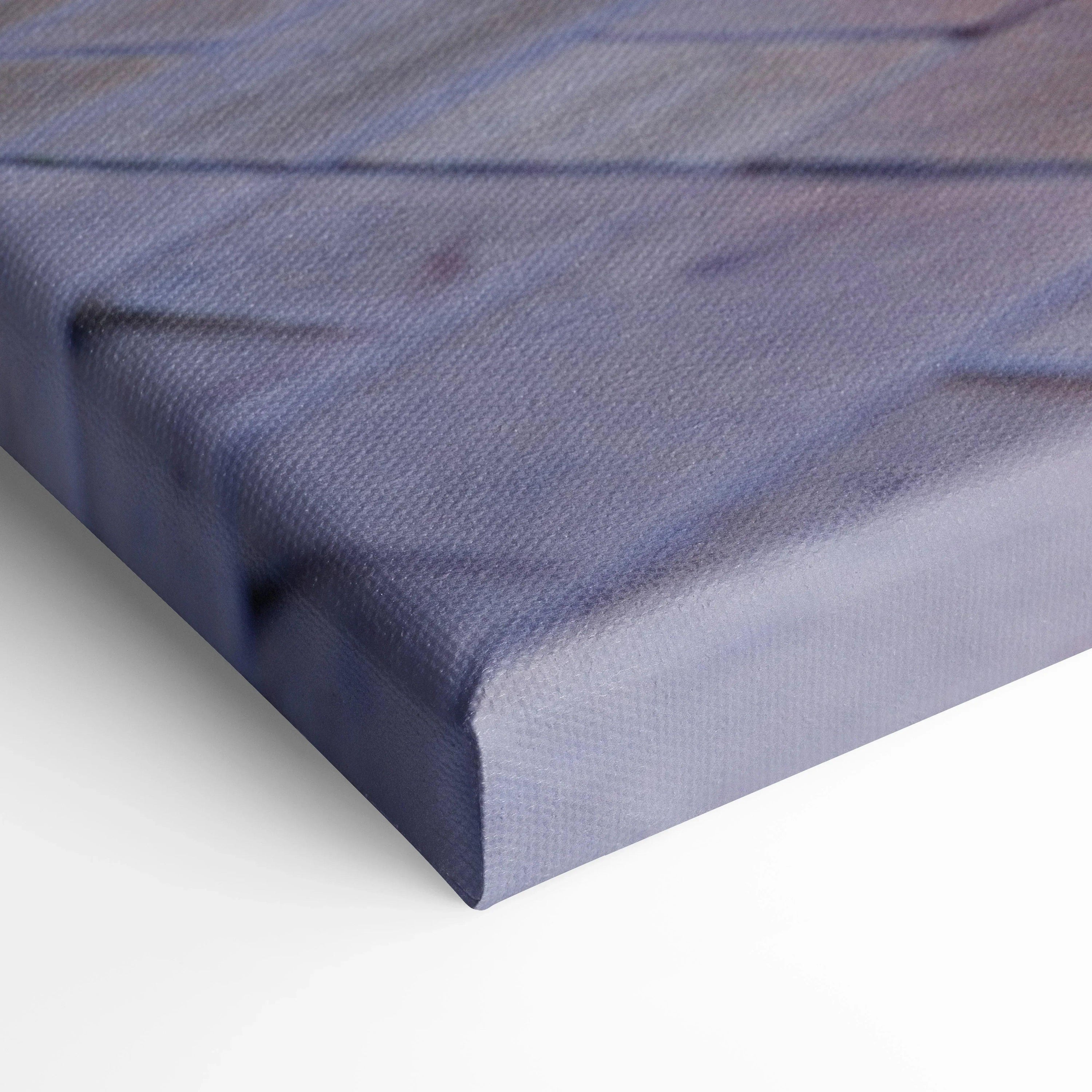 Close-up of textured canvas edge in muted blue tones, vertical wall art canvas print.