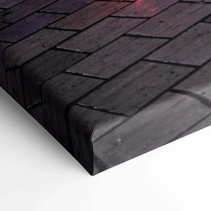 Close-up of textured canvas wall art with dark brick pattern, museum-quality print edge.