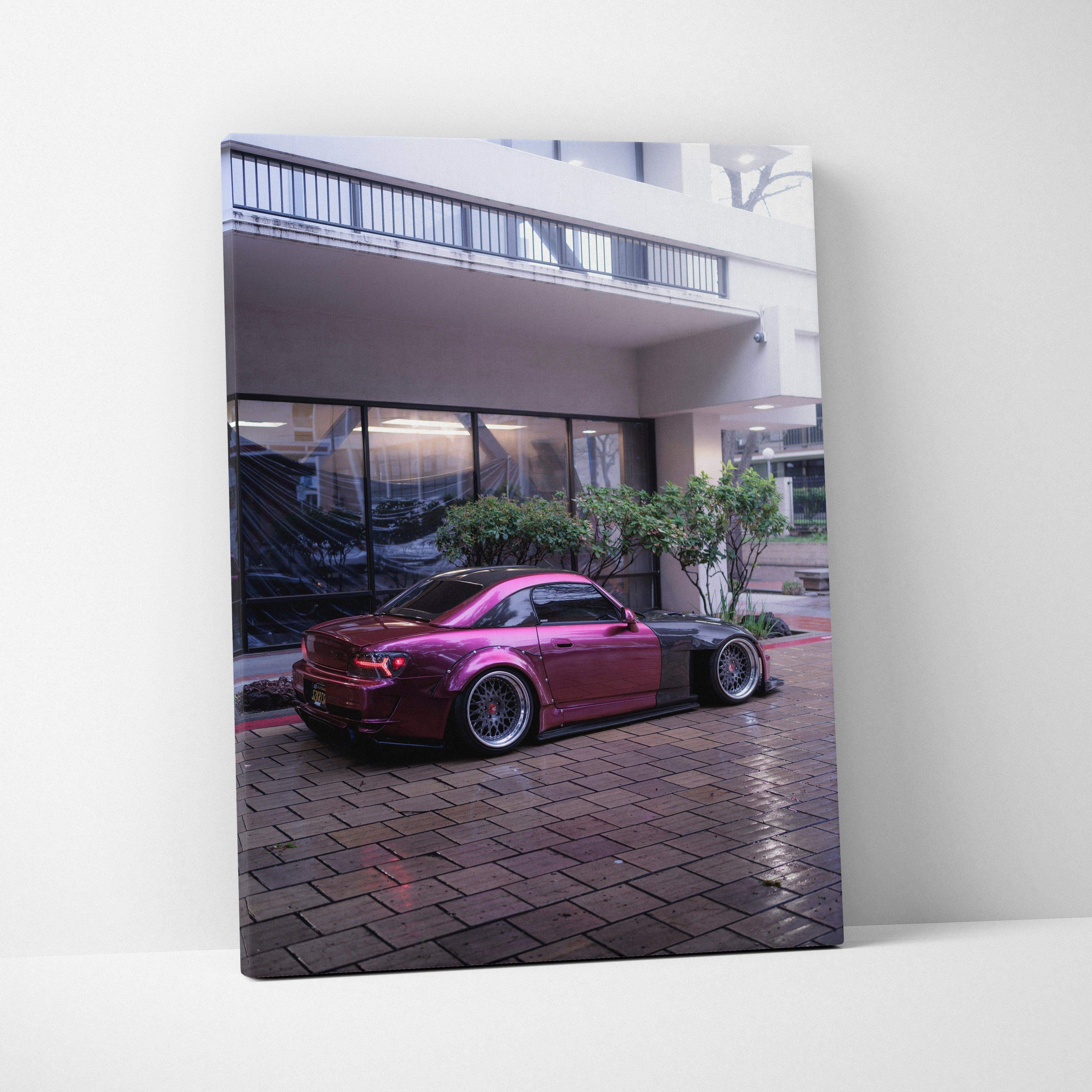 Honda S2000 car parked on brick driveway printed on high-resolution vertical canvas wall art.
