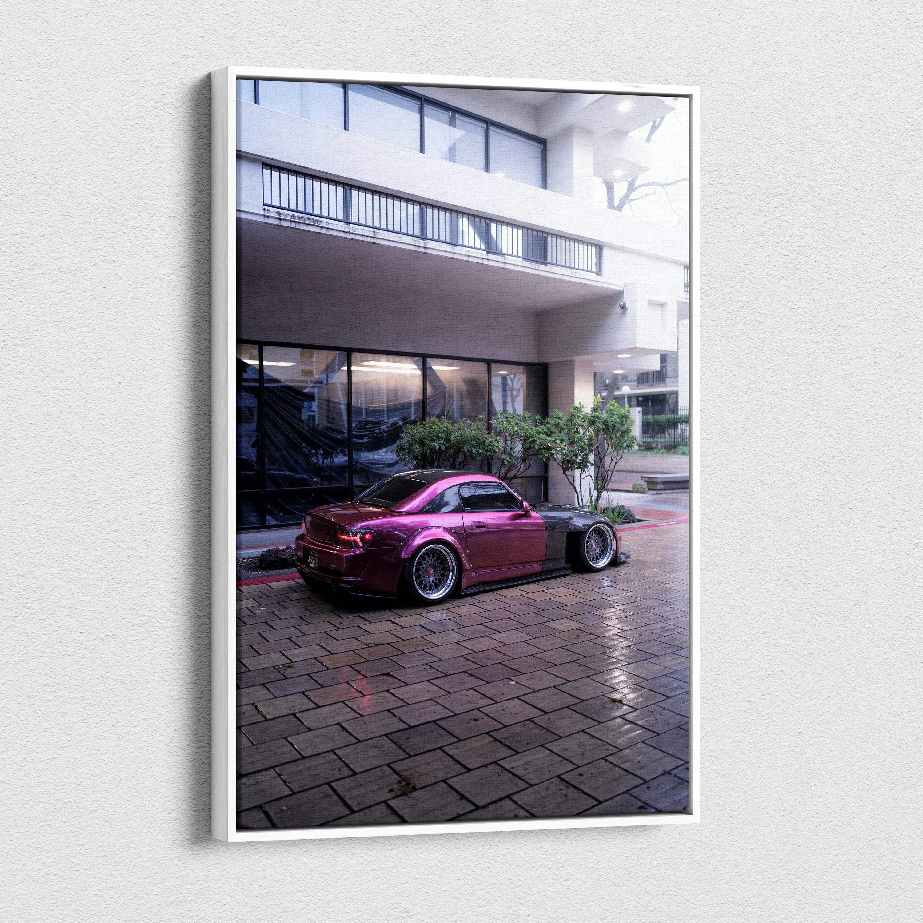 Honda S2000 sports car vibrant purple canvas art wall decor vertical canvas print.