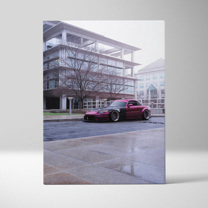 Honda S2000 sports car canvas art with urban building background vertical wall art.