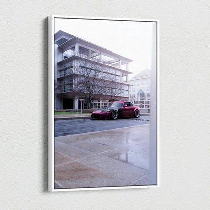 Honda S2000 car canvas art vertical wall art with urban building background.
