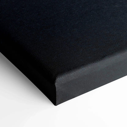 Black stretched canvas corner showing texture and clean folded edges for wall art and canvas art display.