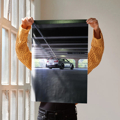 Nissan GTR R35 parked under bridge in high-resolution poster wall art.
