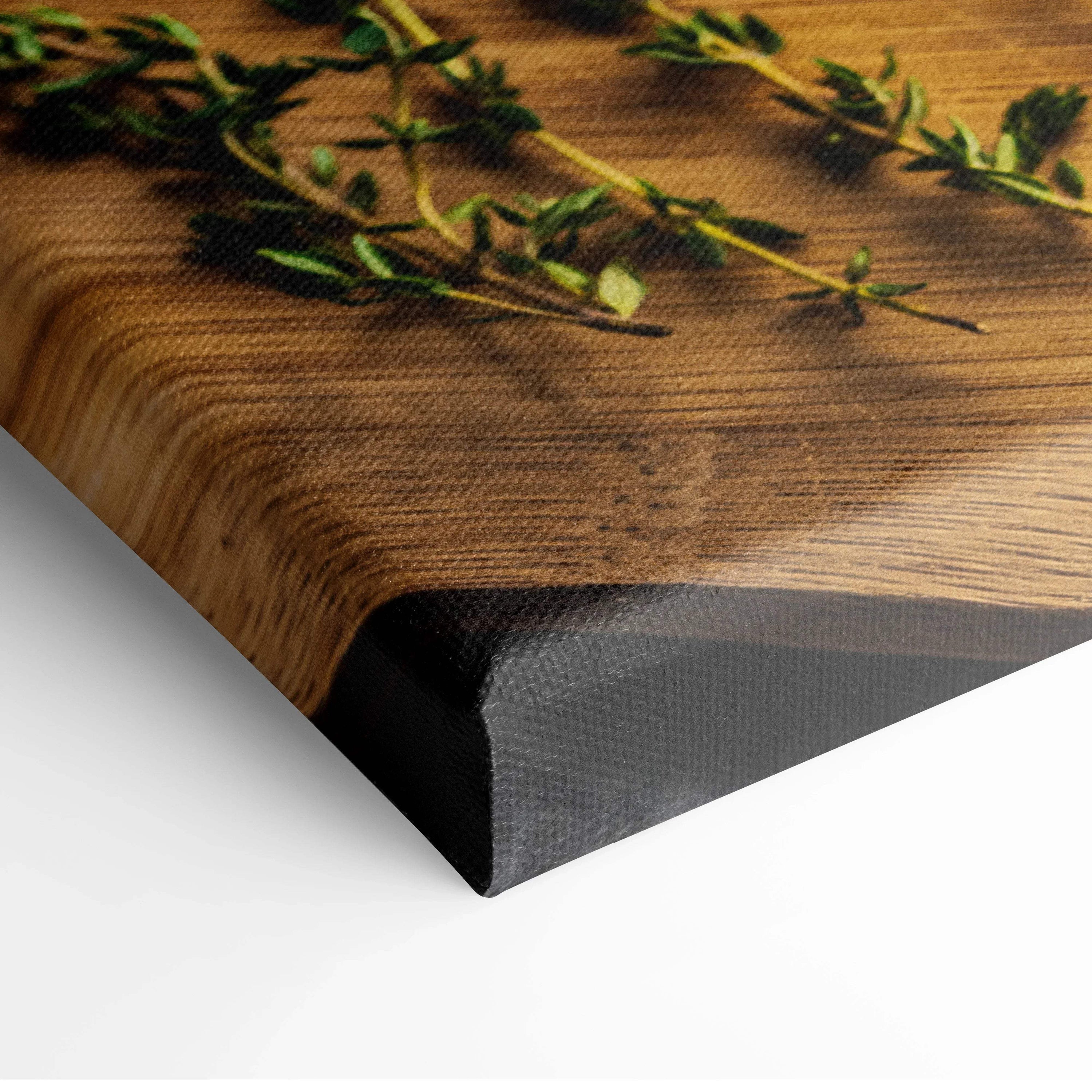 Canvas wall art featuring vibrant yellow lemon water in clear glasses on a wooden surface with green herb sprigs, perfect.