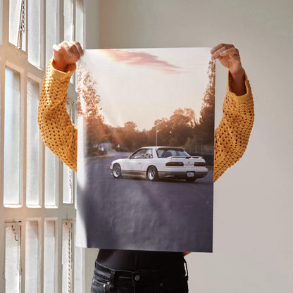 Nissan 240sx S13 Silvia car poster with sunset background wall art print.