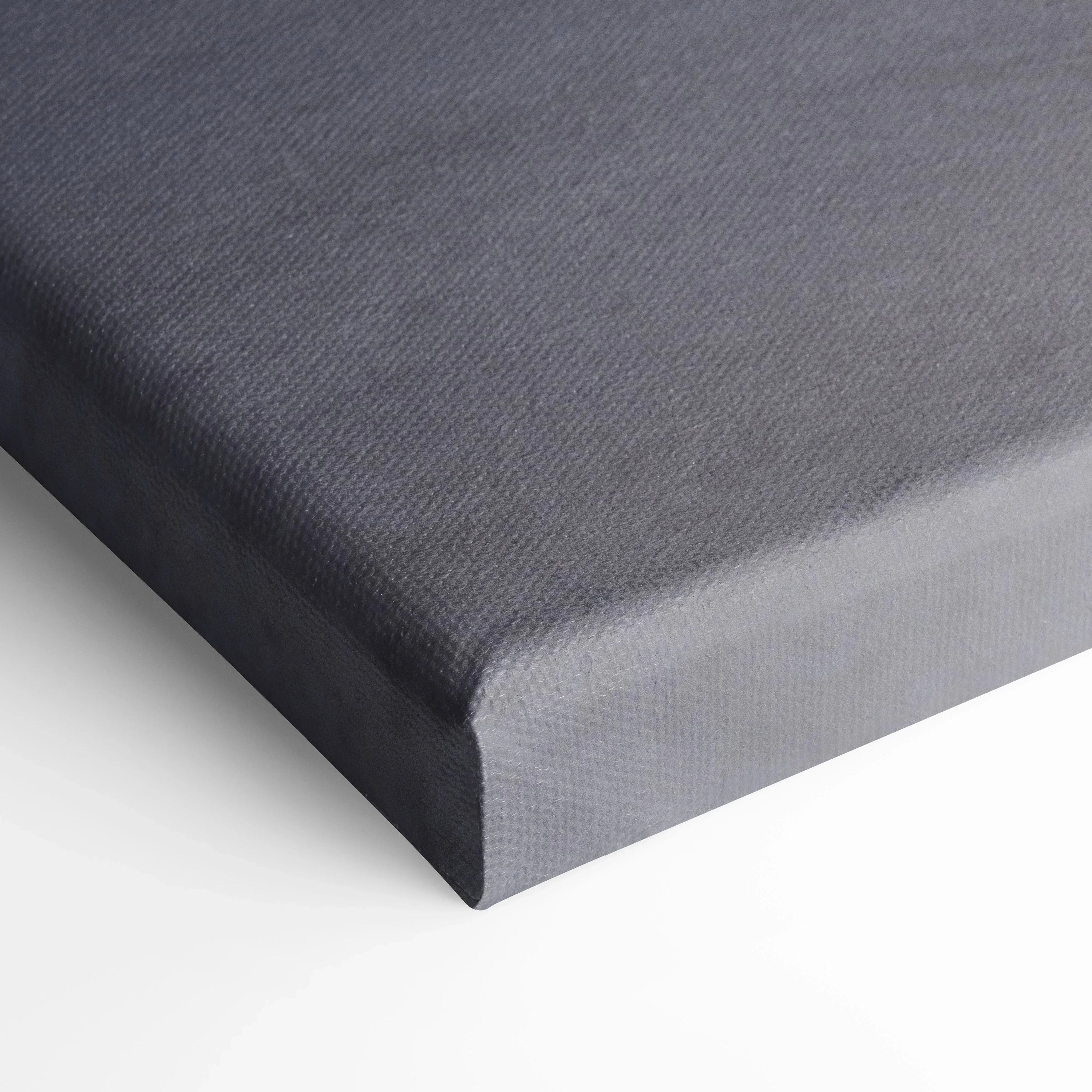 Close-up of textured gray canvas edge showing high-quality wrap for vertical wall art canvas print.