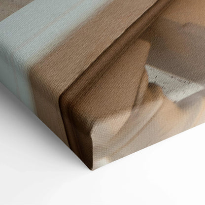 Close-up of textured canvas art with beige and brown architectural digital design for wall art decor.
