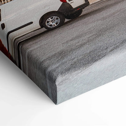 Canvas wall art print featuring a close-up of a modern vehicle tire on textured asphalt background.