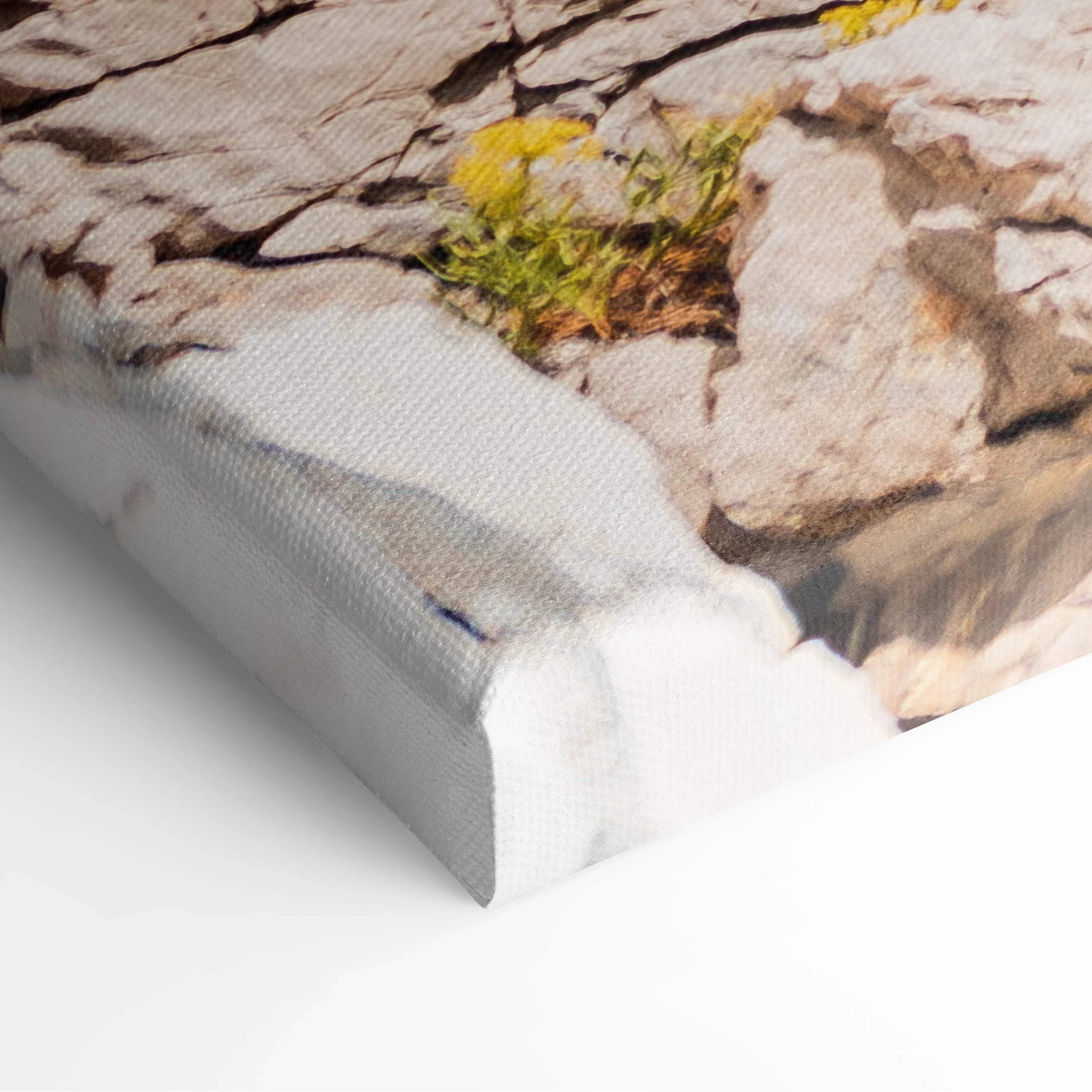 Canvas wall art featuring detailed digital architecture and beach elements with natural tones and textures.