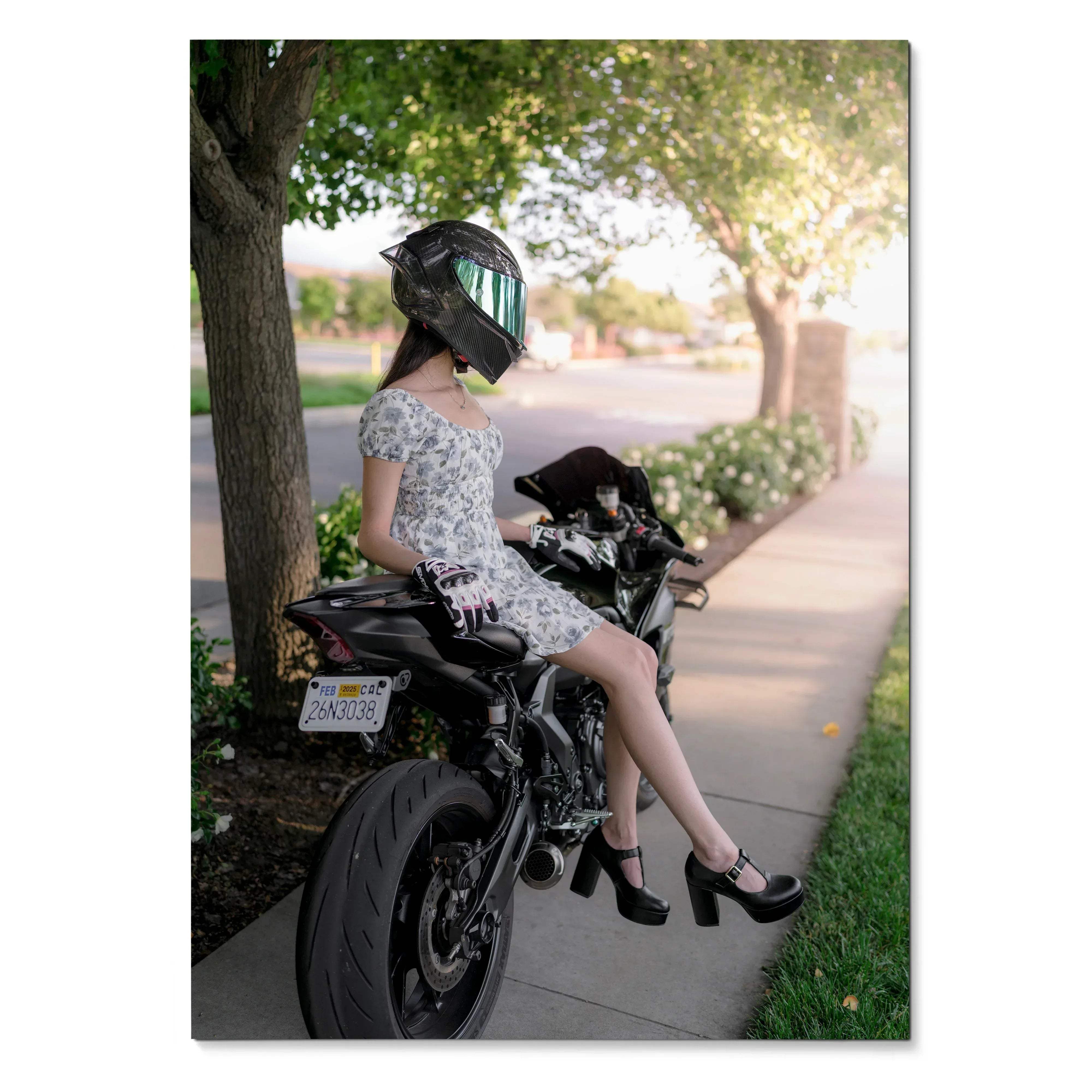 Biker Poster #076 - Female | AGV Pista Helmet | Yamaha R7 Motorcycle - Throttle Designs