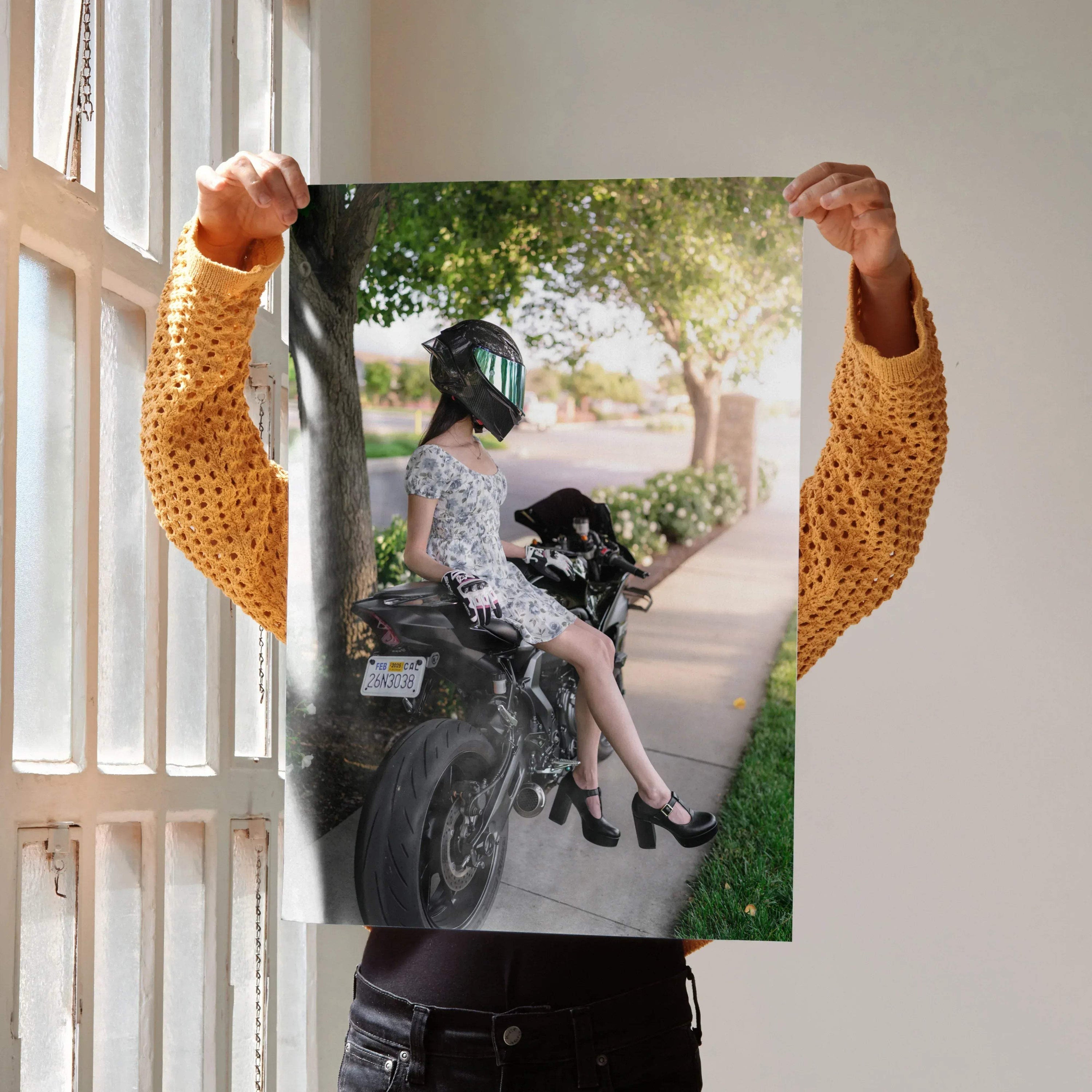 Biker Poster #076 - Female | AGV Pista Helmet | Yamaha R7 Motorcycle - Throttle Designs