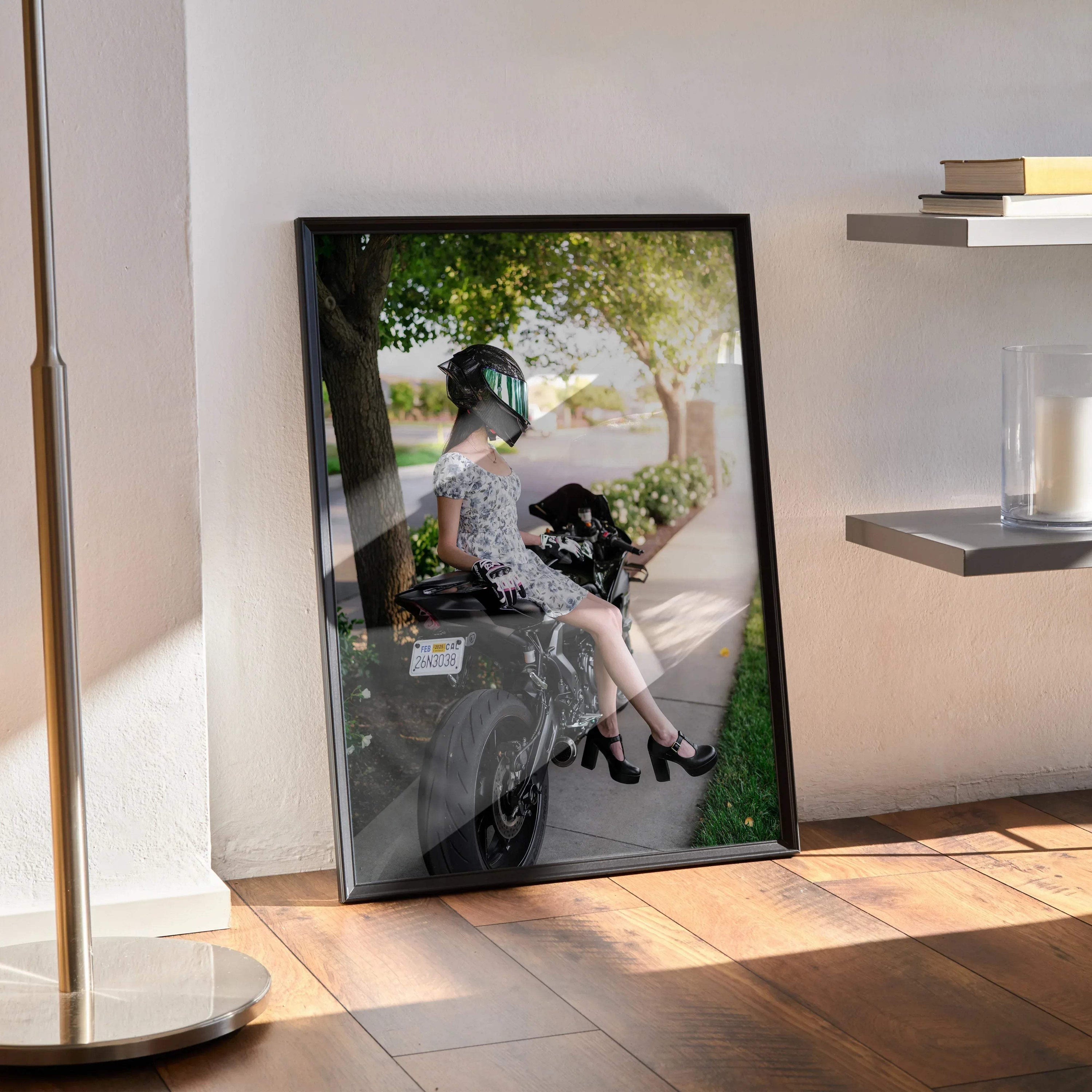 Biker Poster #076 - Female | AGV Pista Helmet | Yamaha R7 Motorcycle - Throttle Designs