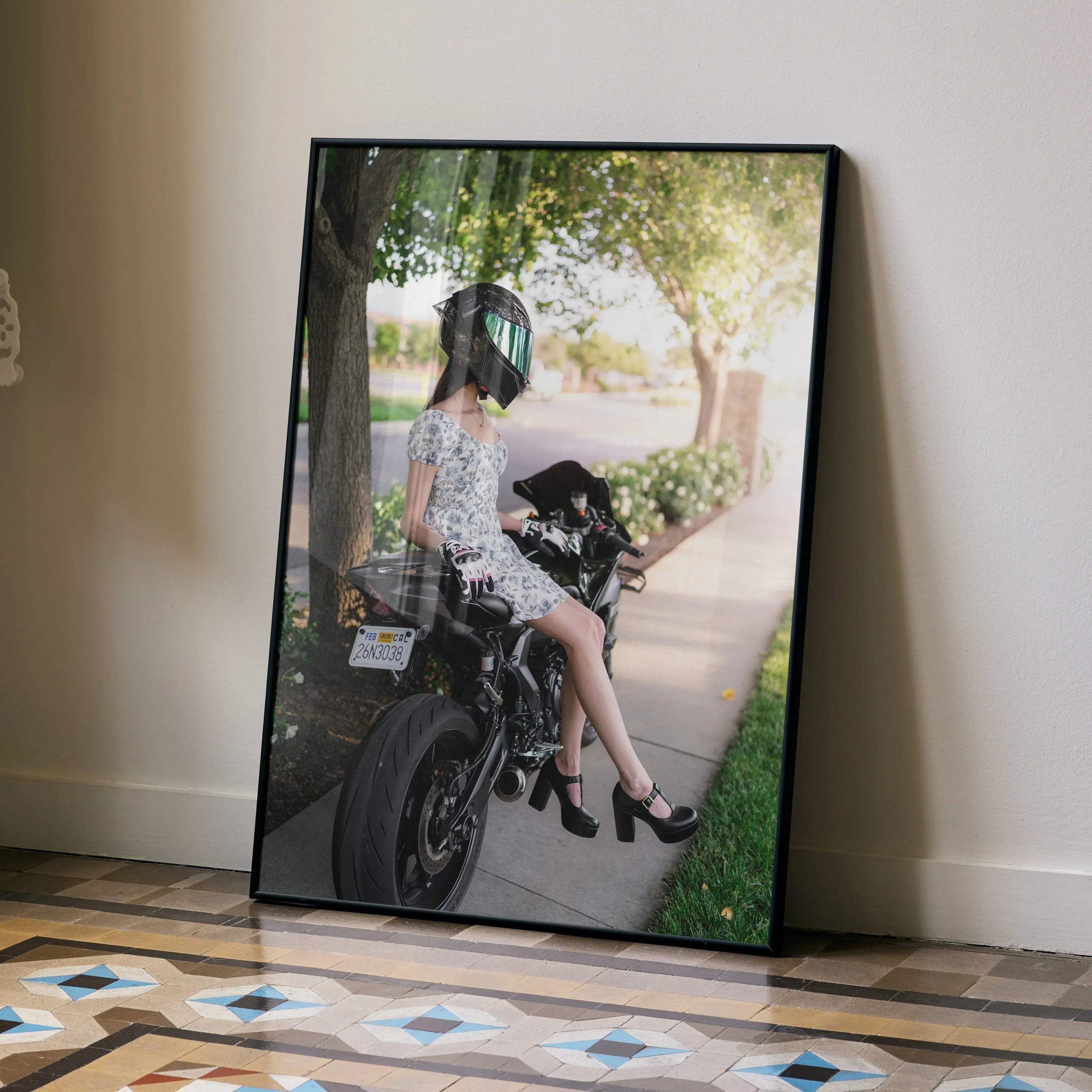 Biker Poster #076 - Female | AGV Pista Helmet | Yamaha R7 Motorcycle - Throttle Designs