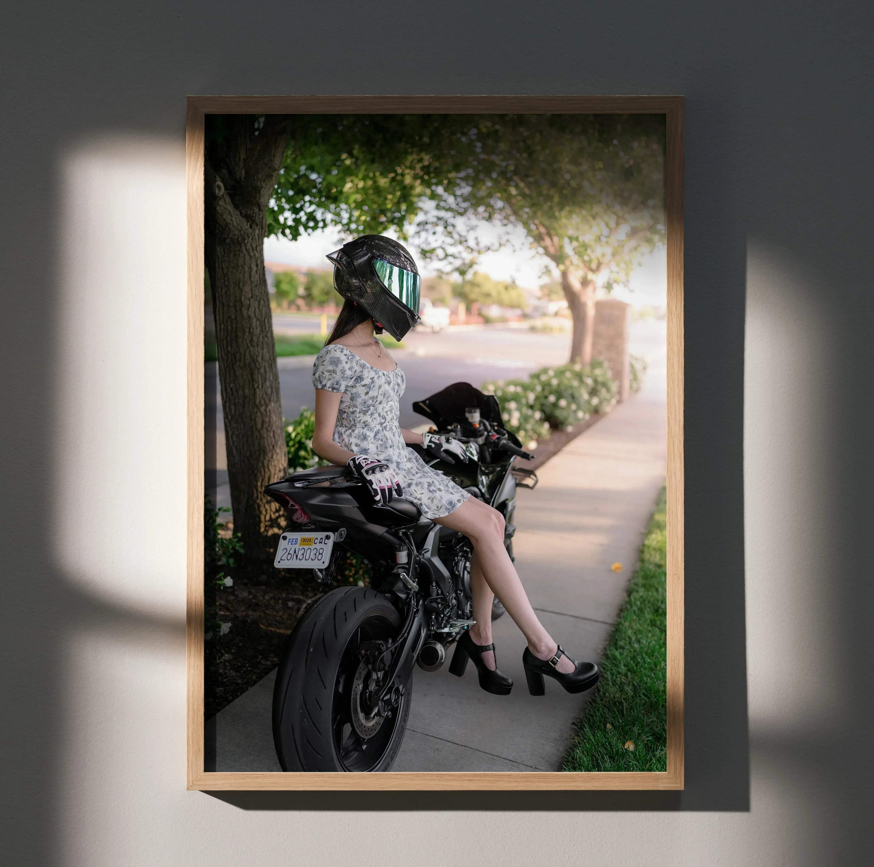 Biker Poster #076 - Female | AGV Pista Helmet | Yamaha R7 Motorcycle - Throttle Designs