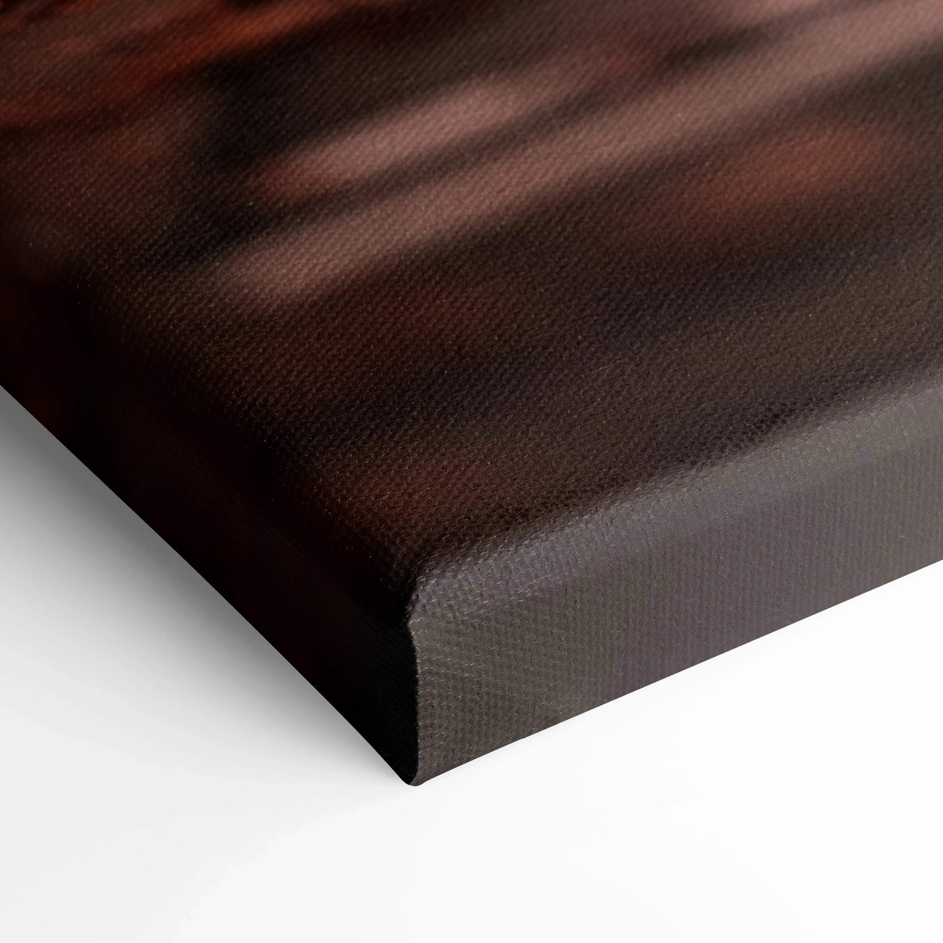 Close-up of dark textured canvas art showing tight wrapping and high-quality print on gallery-wrapped wall art.