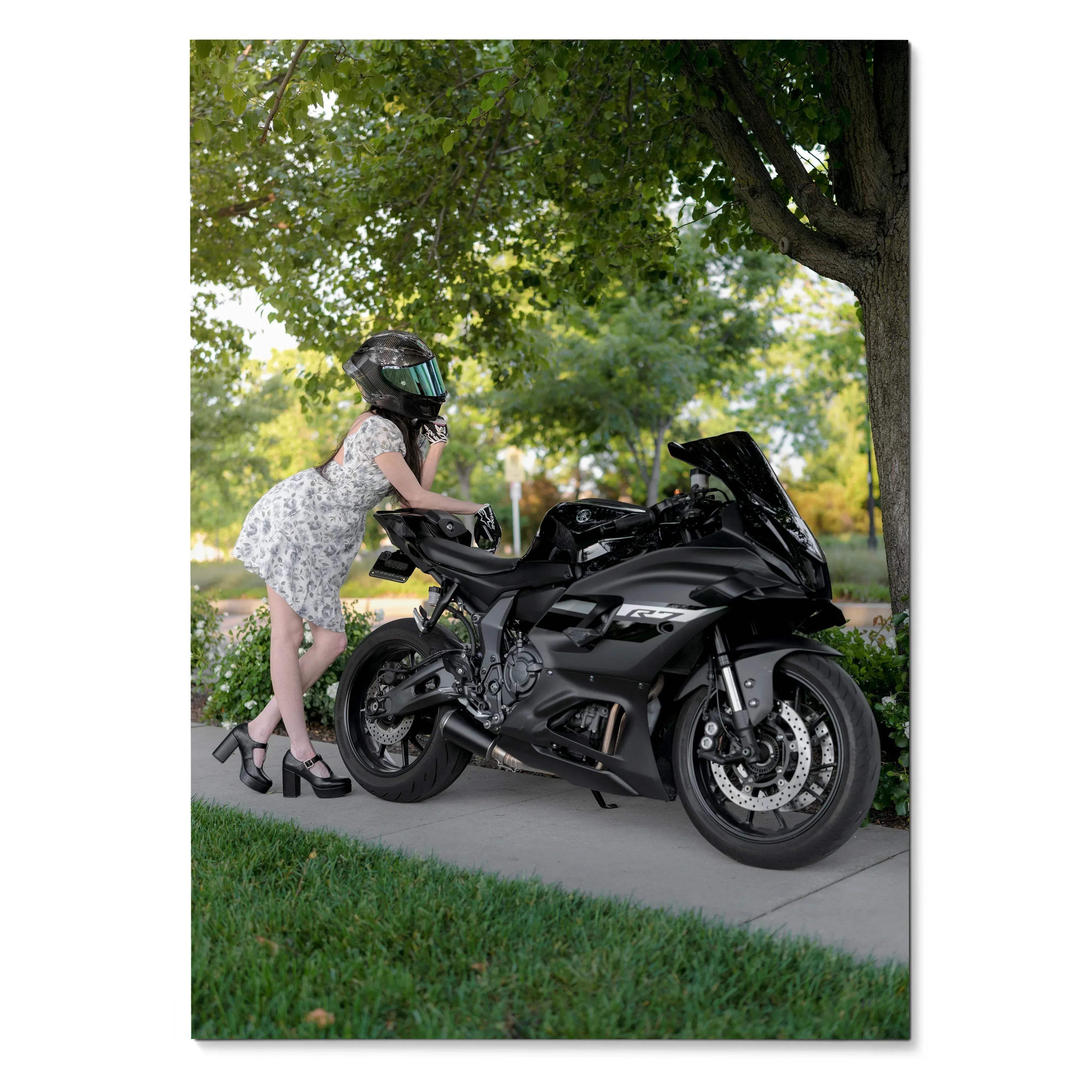 Biker Poster #079 - Female | AGV Pista Helmet | Yamaha R7 Motorcycle - Throttle Designs