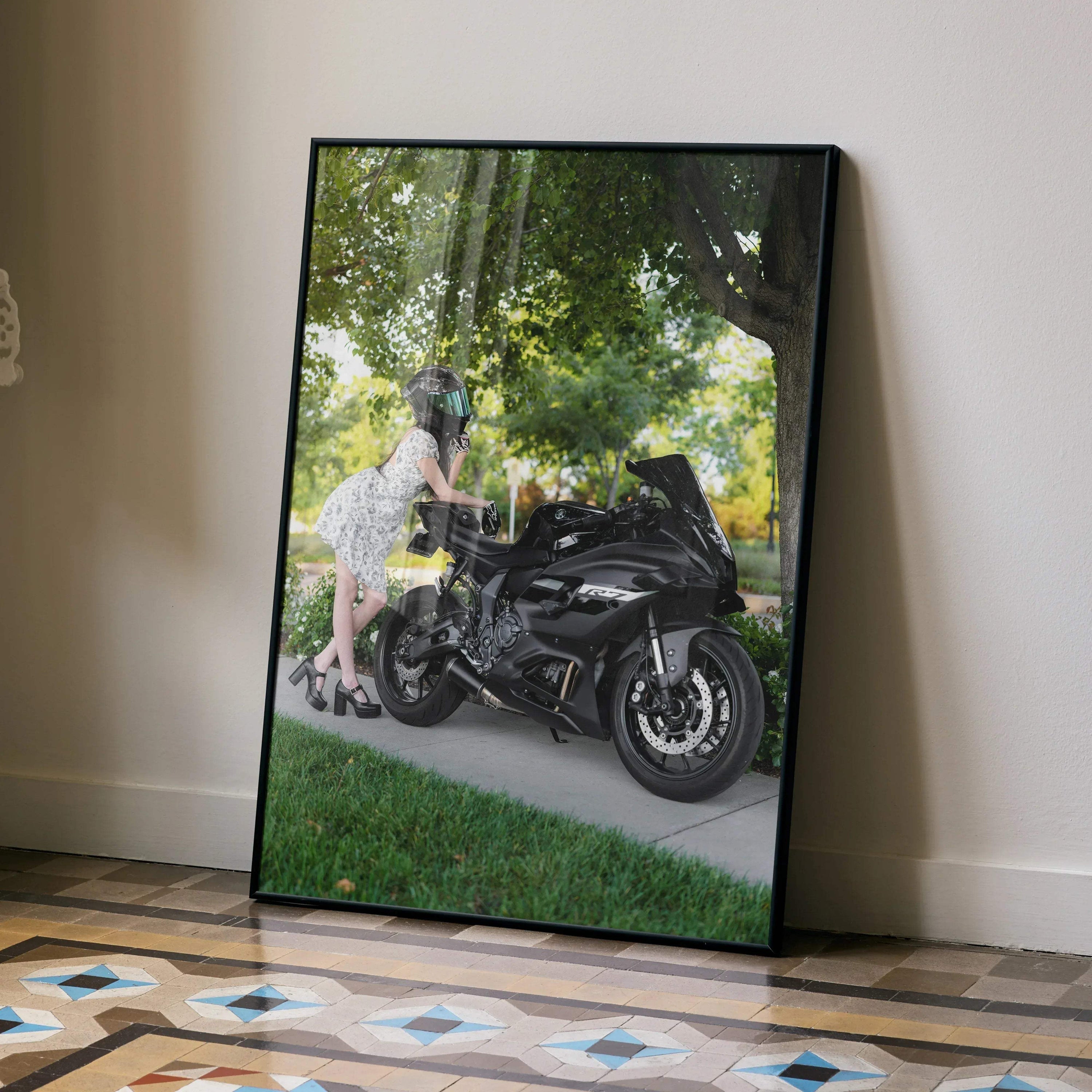Biker Poster #079 - Female | AGV Pista Helmet | Yamaha R7 Motorcycle - Throttle Designs