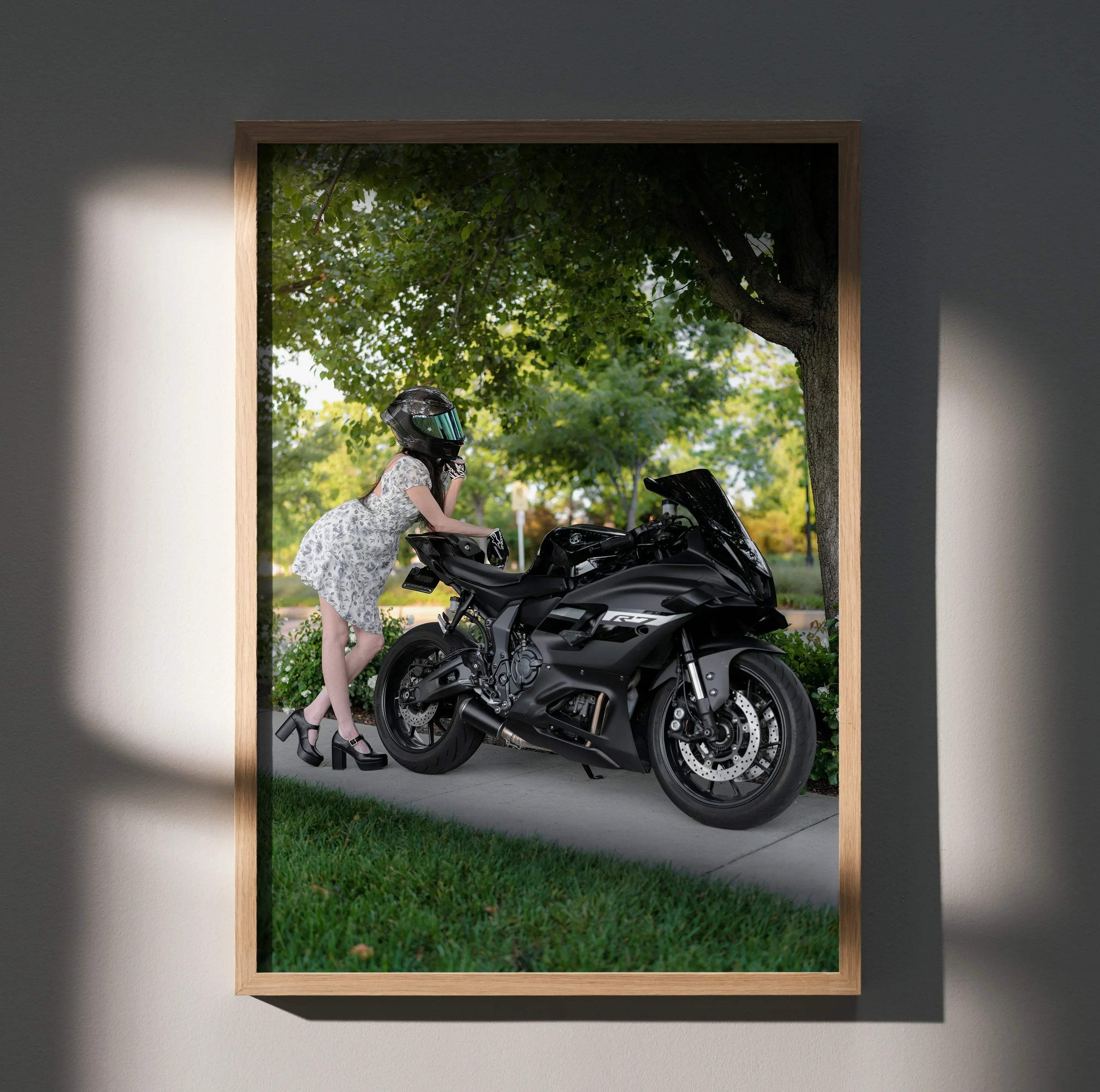Biker Poster #079 - Female | AGV Pista Helmet | Yamaha R7 Motorcycle - Throttle Designs