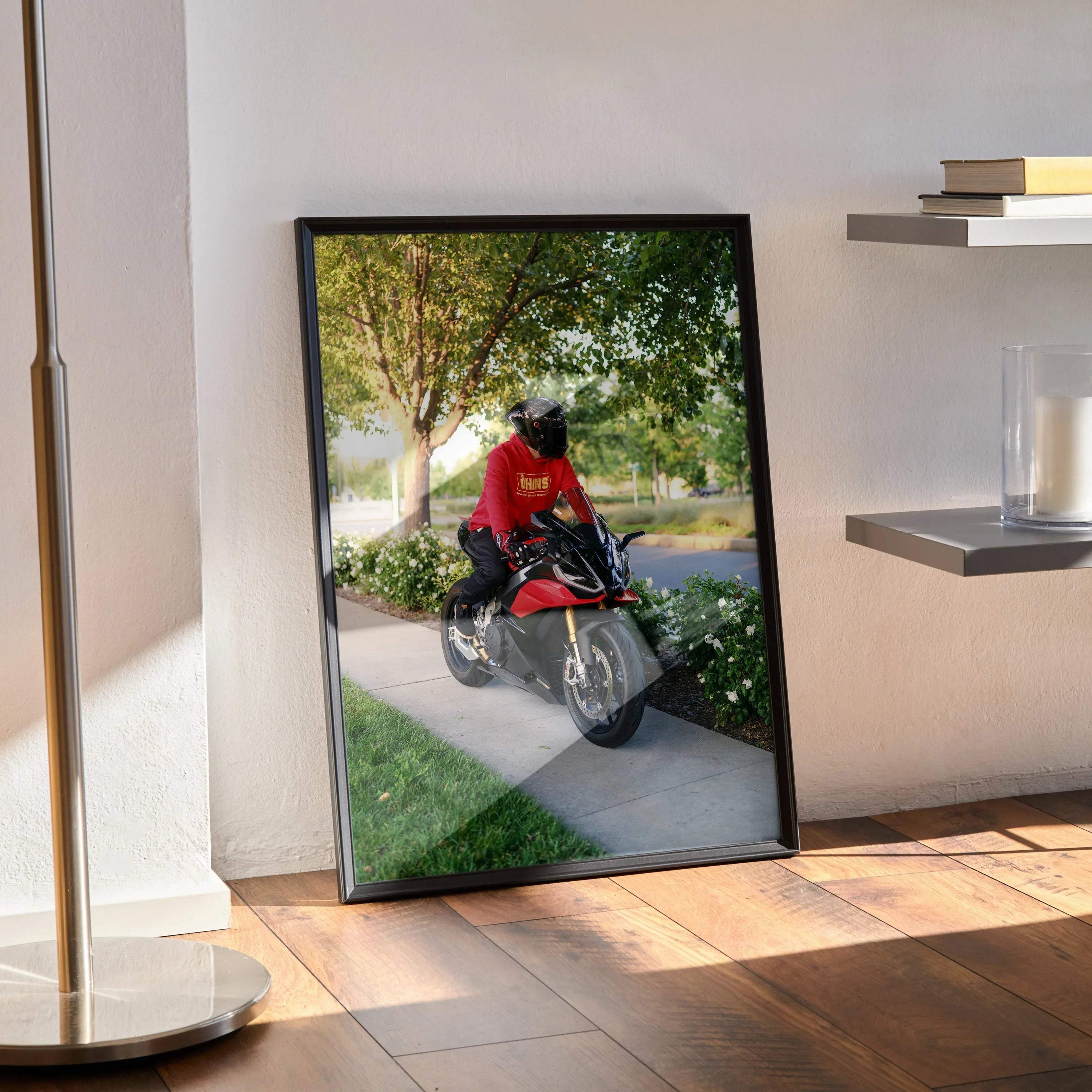 Biker Poster #086 - Male | Shark Aeron GP Helmet | Aprilia RSV4 Motorcycle - Throttle Designs