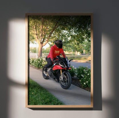 Biker Poster #086 - Male | Shark Aeron GP Helmet | Aprilia RSV4 Motorcycle - Throttle Designs