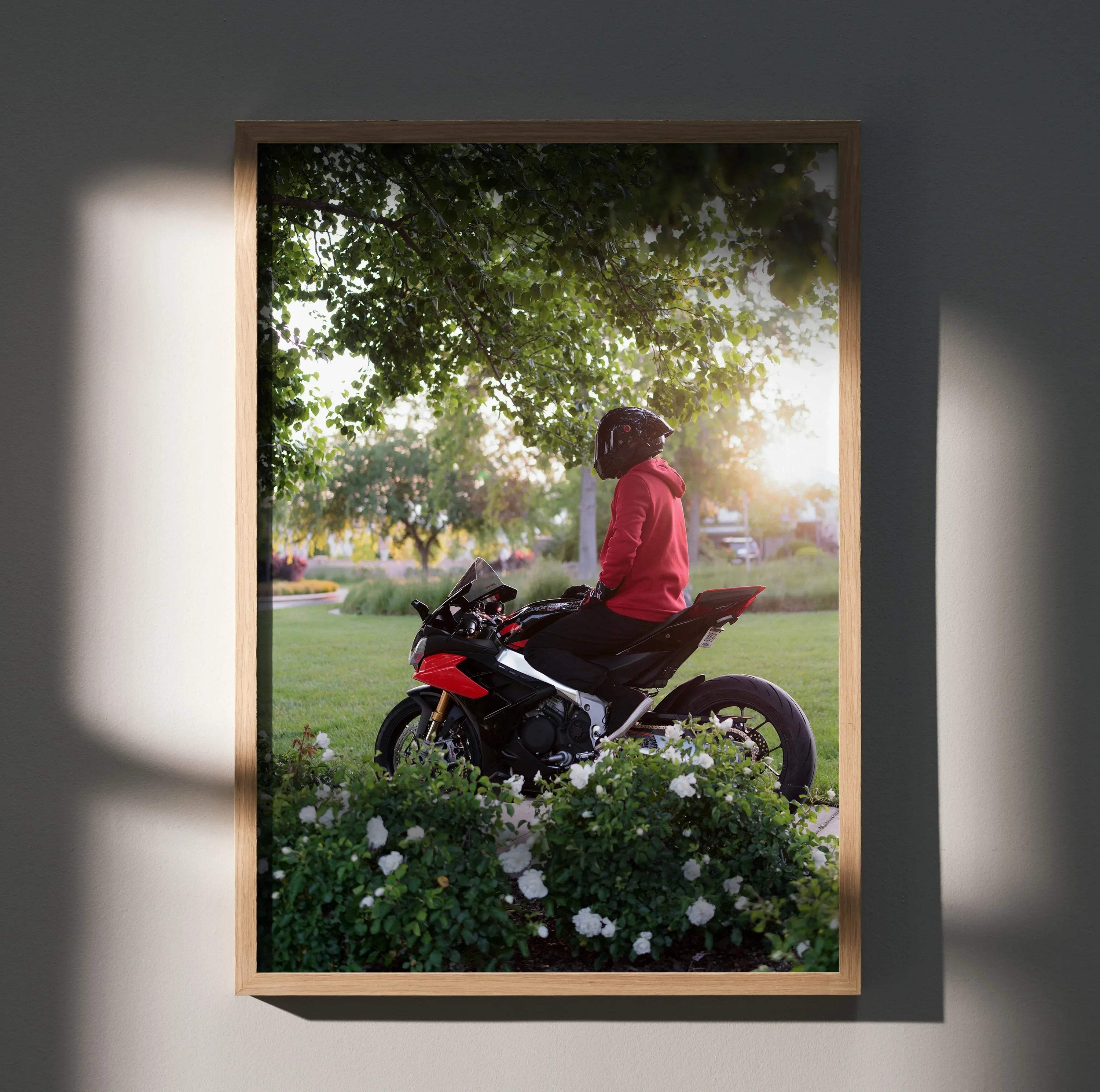 Biker Poster #085 - Male | Shark Aeron GP Helmet | Aprilia RSV4 Motorcycle - Throttle Designs