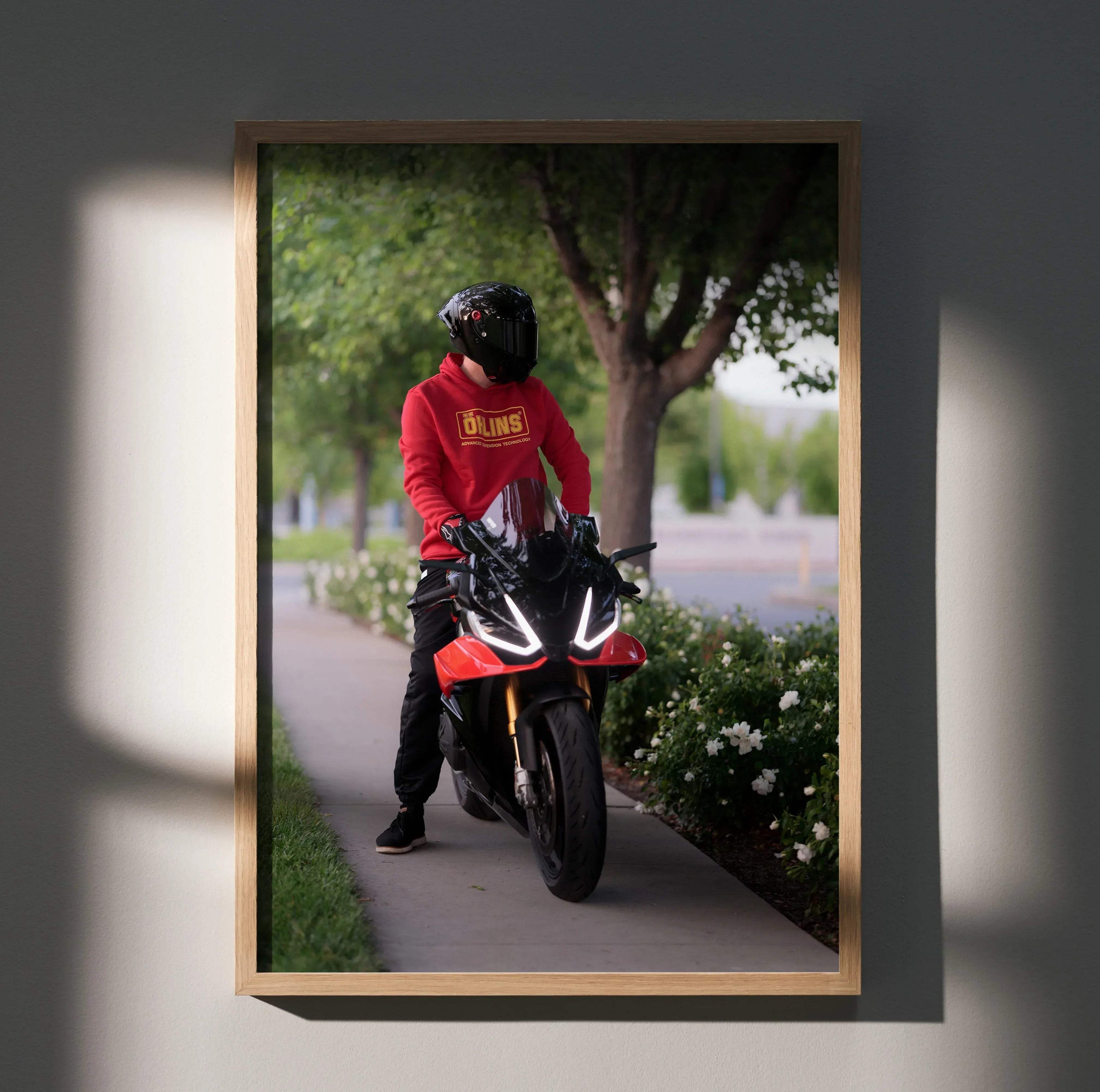 Biker Poster #087 - Male | Shark Aeron GP Helmet | Aprilia RSV4 Motorcycle - Throttle Designs