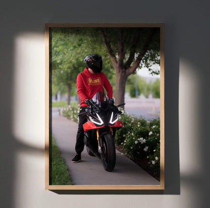 Biker Poster #087 - Male | Shark Aeron GP Helmet | Aprilia RSV4 Motorcycle - Throttle Designs
