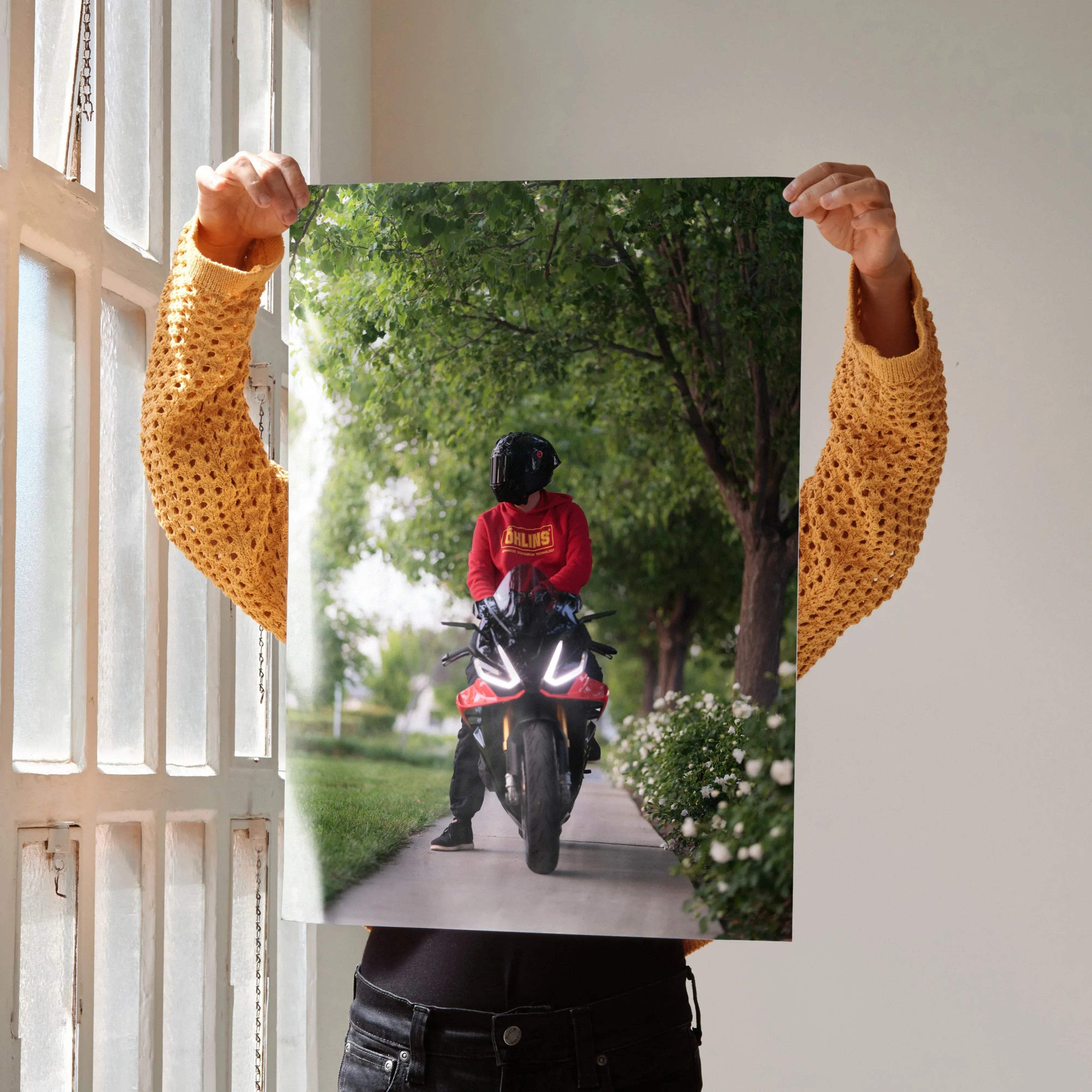 Biker Poster #088 - Male | Shark Aeron GP Helmet | Aprilia RSV4 Motorcycle - Throttle Designs